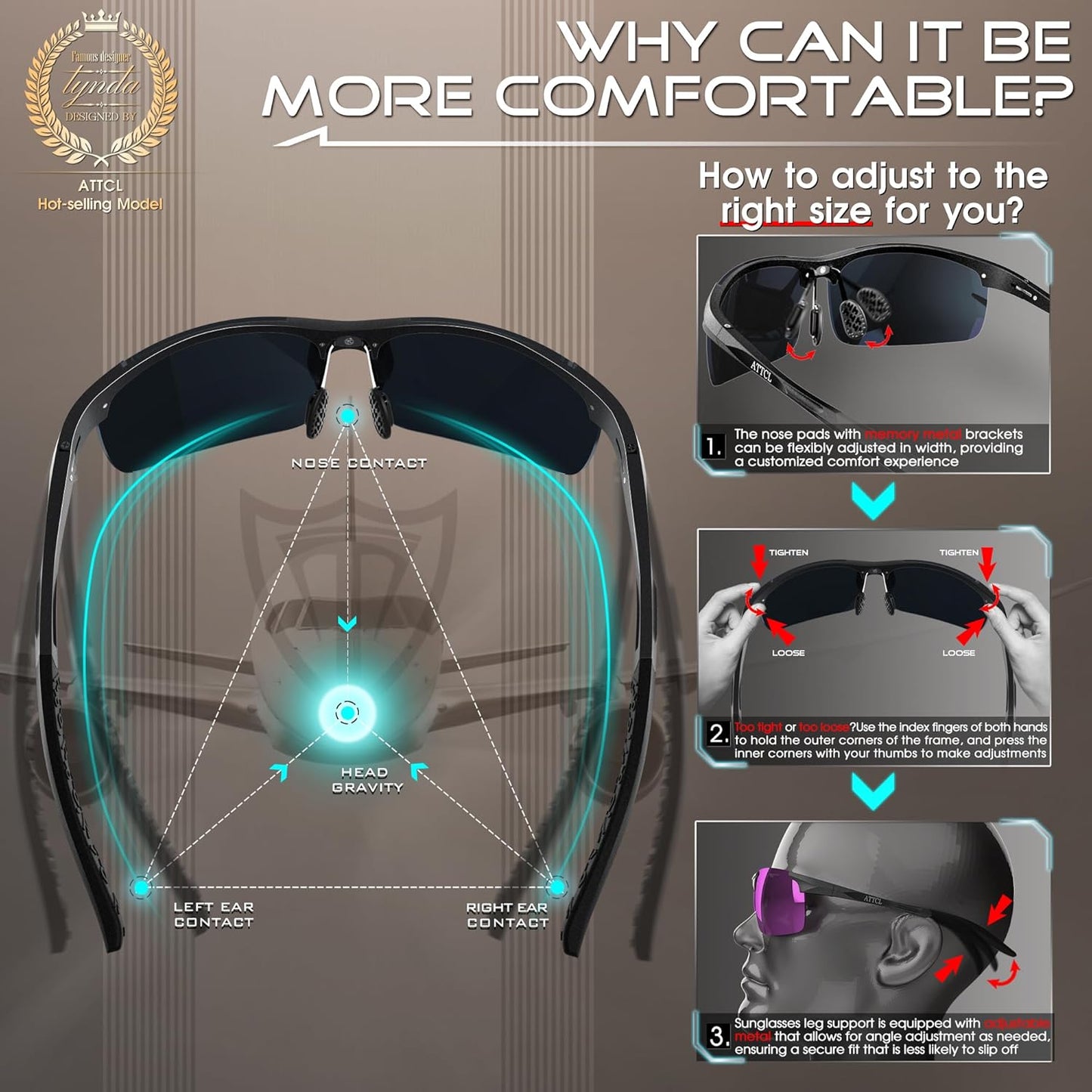 ATTCL Men's Sports Polarized Sunglasses Men for Driving running Fishing Golf - UV Protection Sun glasses Metal Frame