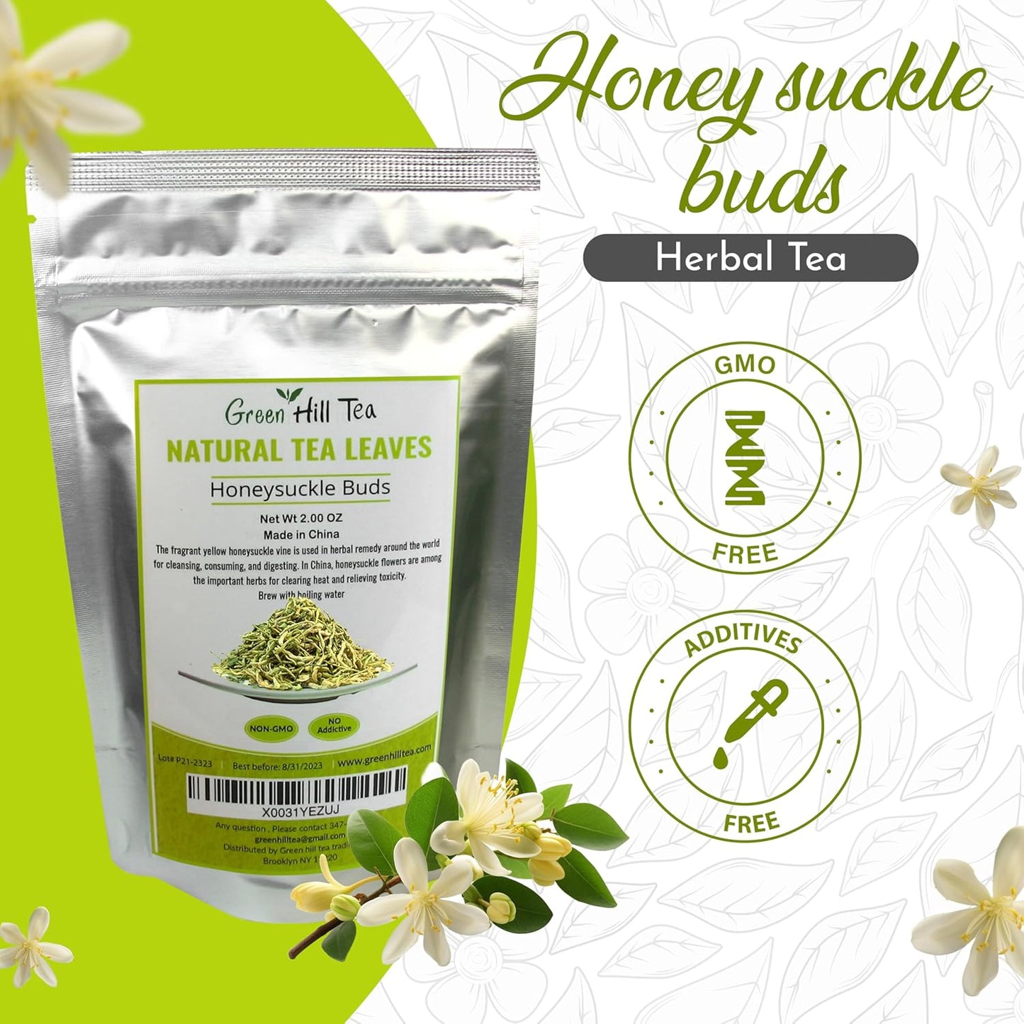 Greenhilltea traditional health herbs, Honey suckle dried herbal tea honeysuckle 2 OZ (56 grams)