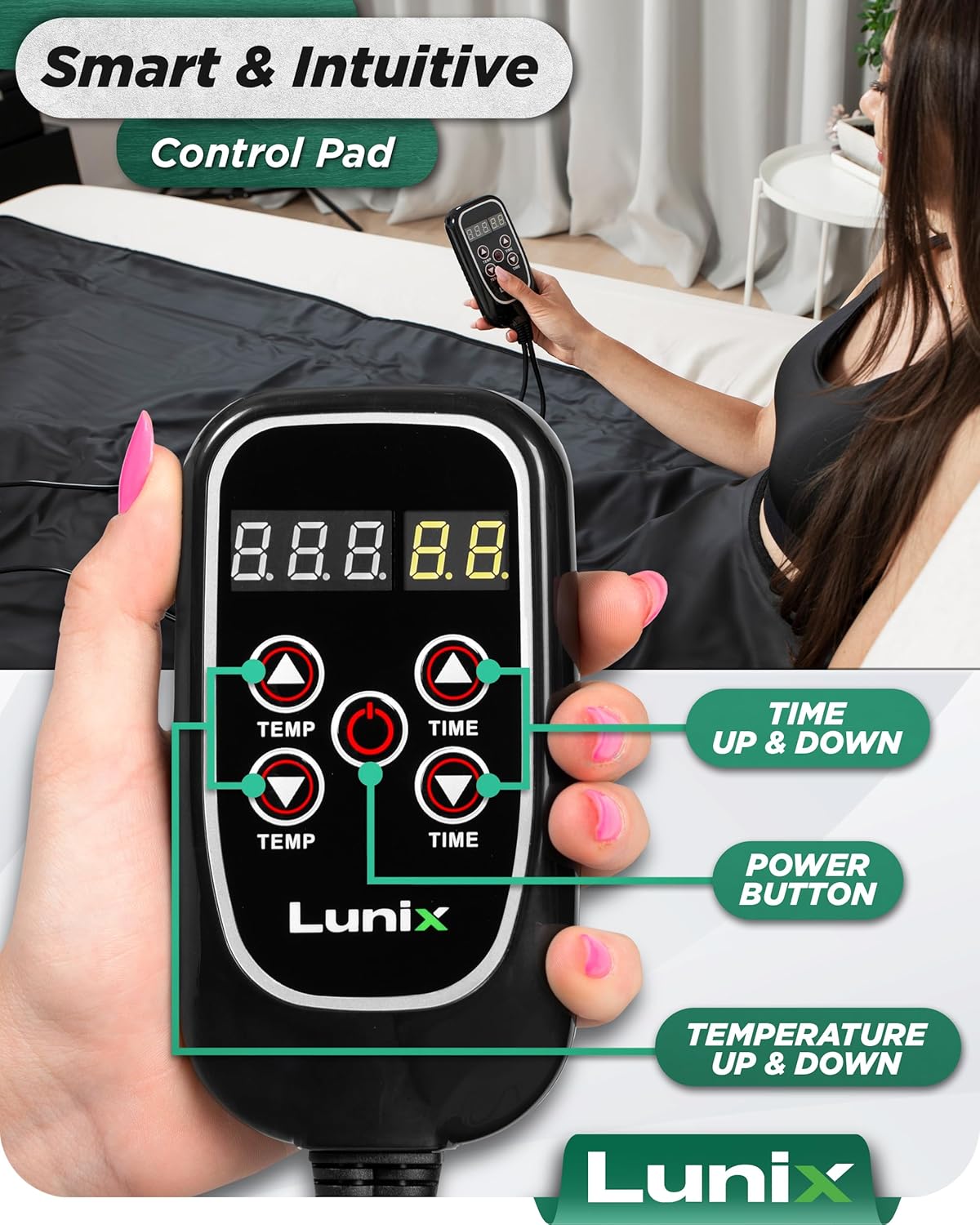 Lunix LX17 Infrared Sauna Blanket for Home, Portable Sauna for Detox, Pain Relief & Recovery, Adjustable 77–176°F Far Infrared Heat with Head Pillow, Detox Wrap & Hot Cold Gel Pack – Jet Black