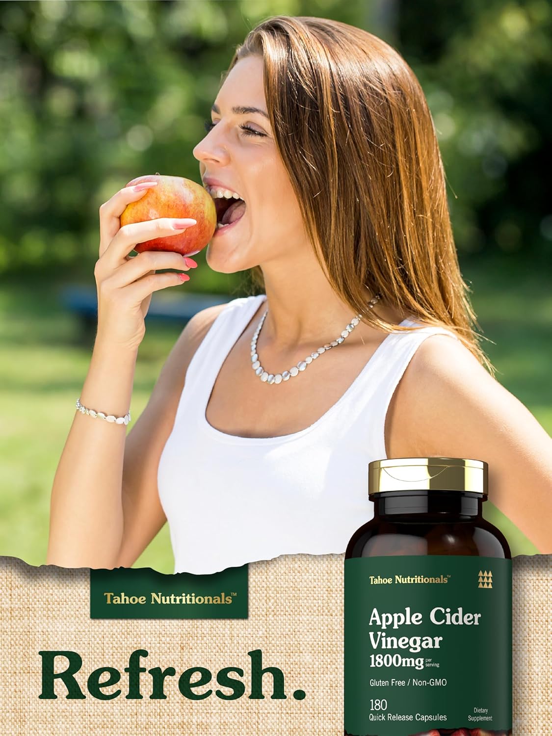 Tahoe Nutritionals Apple Cider Vinegar Capsules | 1800mg | 180 Count | Non-GMO, Gluten-Free Supplement