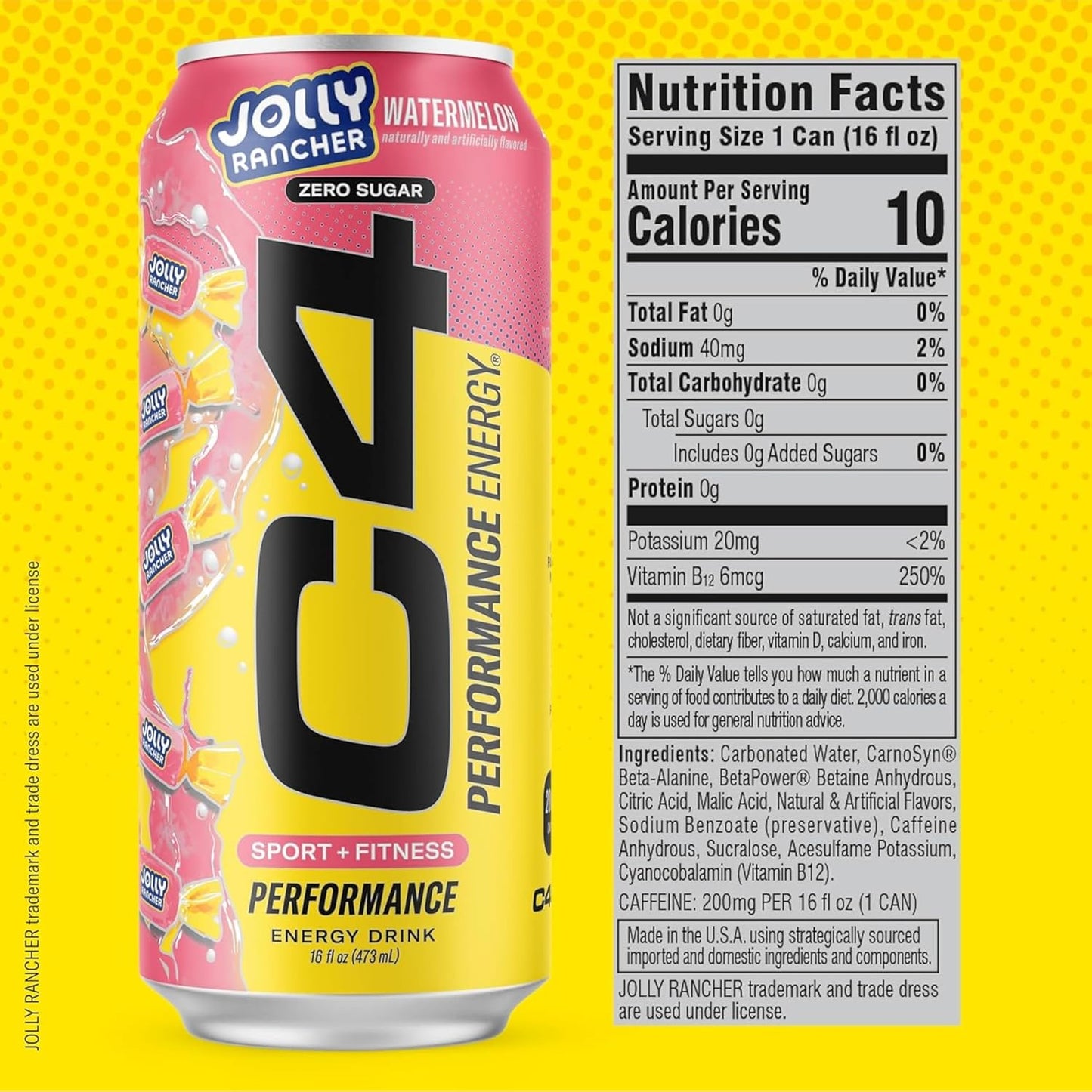 Cellucor C4 Performance Energy Drink | JOLLY RANCHER Variety Pack | Zero Sugar Carbonated Preworkout Energy | 200mg Caffeine with Beta Alanine | 16 Fl Oz (12 Pack)