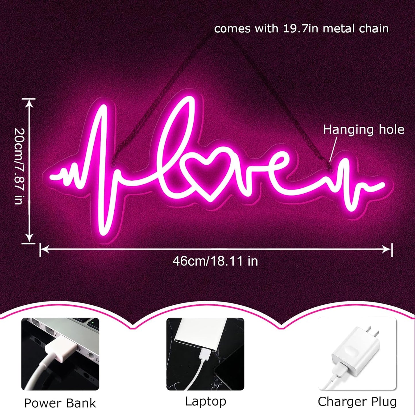 Pink Love Neon Signs for Wall Decor Neon Lights for Bedroom Led Signs Suitable for Birthday Party Valentines' Day Christmas Living Room Kids Wedding Girls Decoration 18.11"X7.87"