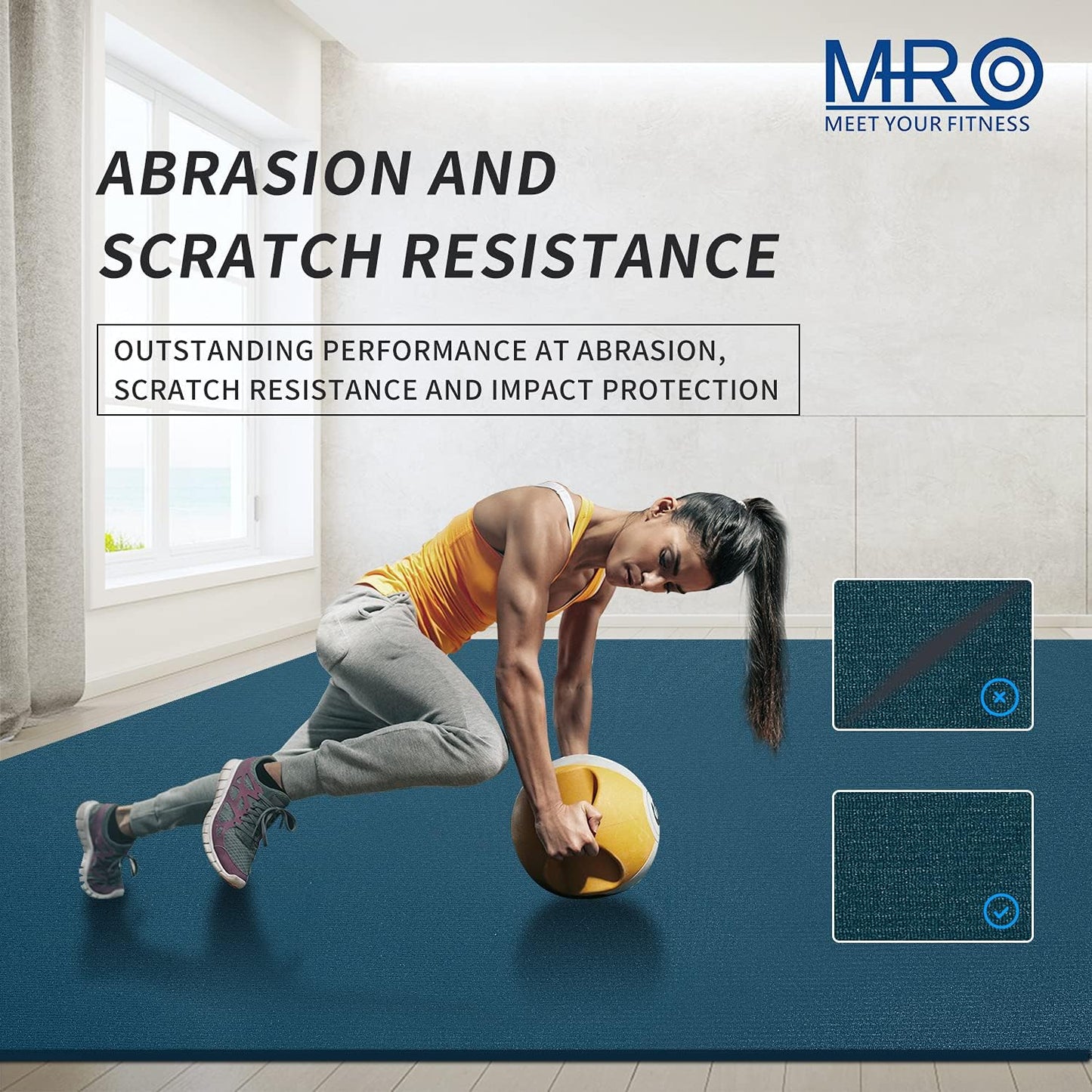 MRO Extra Large Exercise Mat 12'x7'/9'x7'/7'x7'/7'x5'(7mm), High-Density Workout Mats for Home Gym Flooring, Non-Slip, Extra Thick Durable Cardio Mat, Ideal for Plyo, MMA, Jump Rope - Shoe Friendly