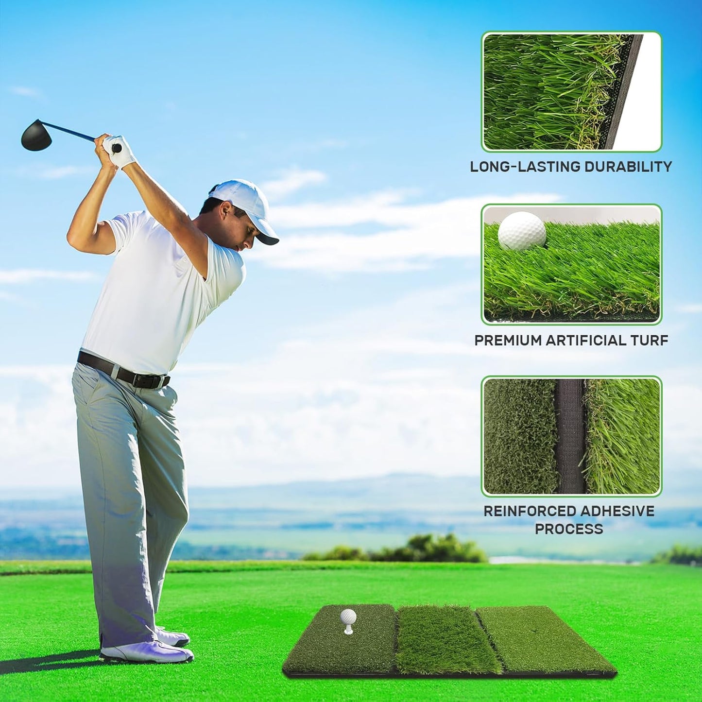 Golf Hitting Mat,Golf Training Mat for Swing Path Feedback Detection Batting, Extra Replaceable Golf Practice Mat 16"x12", Golf Gifts for Men Women for Home Indoor Outdoor