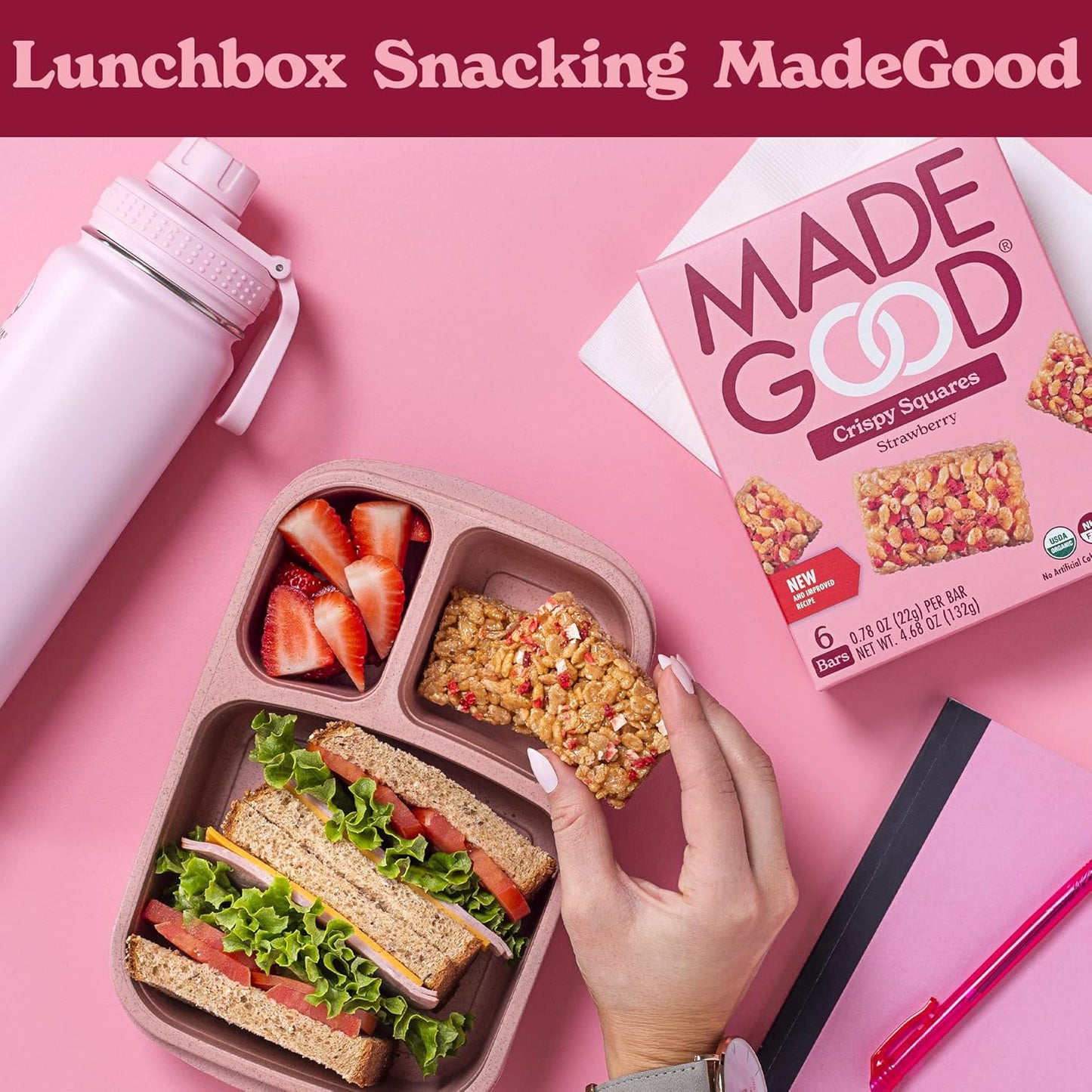 MadeGood Crispy Squares, Strawberry (36 Count) Gluten Free Snacks