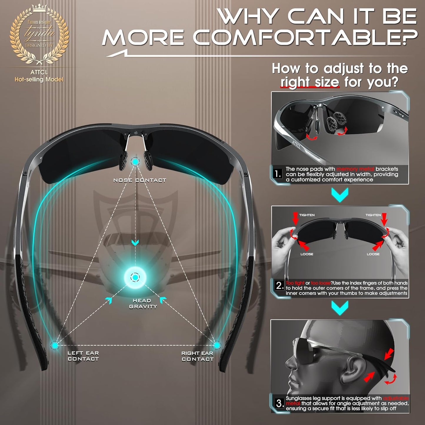 ATTCL Men's Sports Polarized Sunglasses Men for Driving running Fishing Golf - UV Protection Sun glasses Metal Frame