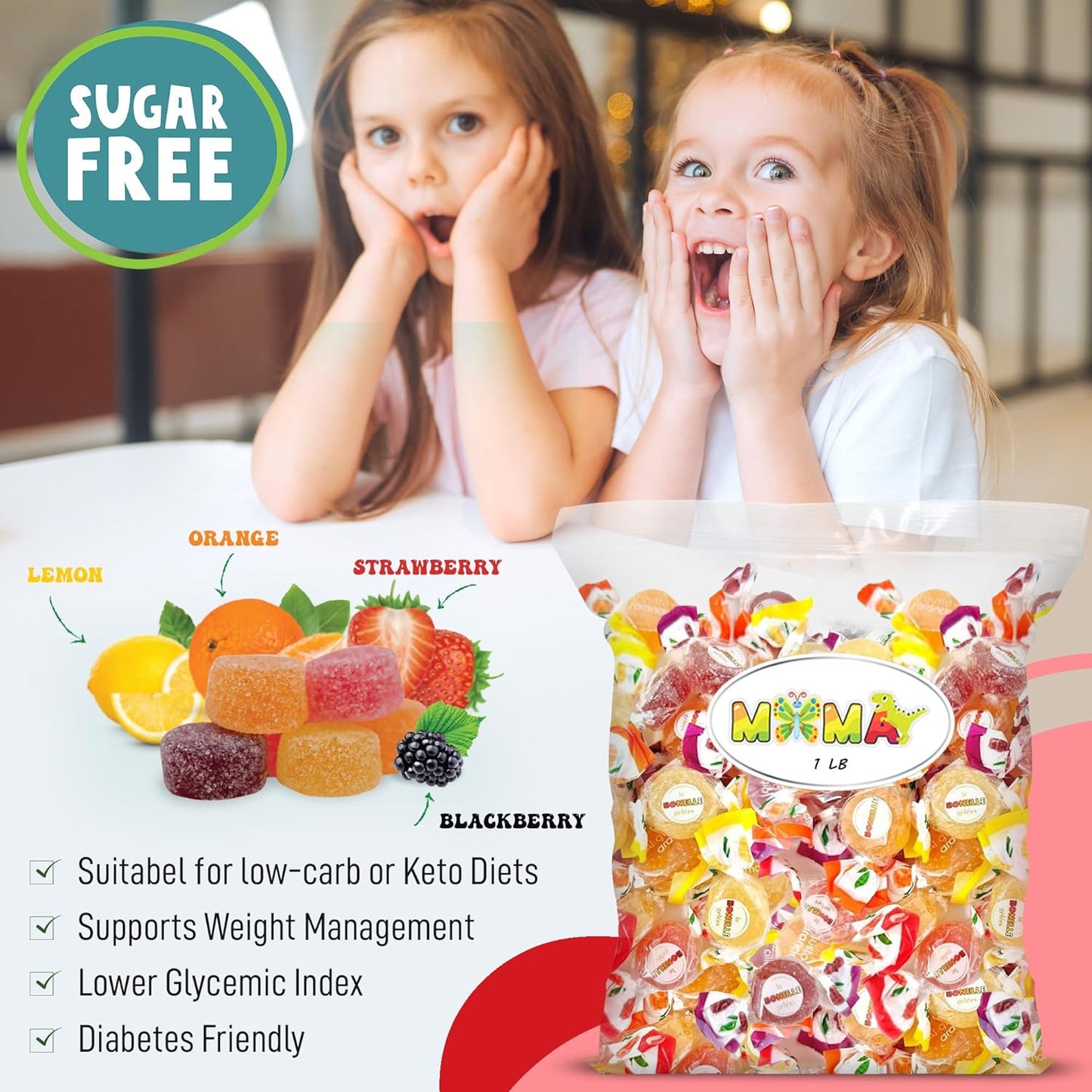 B0nelle Sugar-Free Italian Fruit Jelly Candy - 1 lb Assorted Individually Wrapped Jelly Fruit Candy - Delicious Mima's Summer Mega Sale Treats for Gifting & Sharing