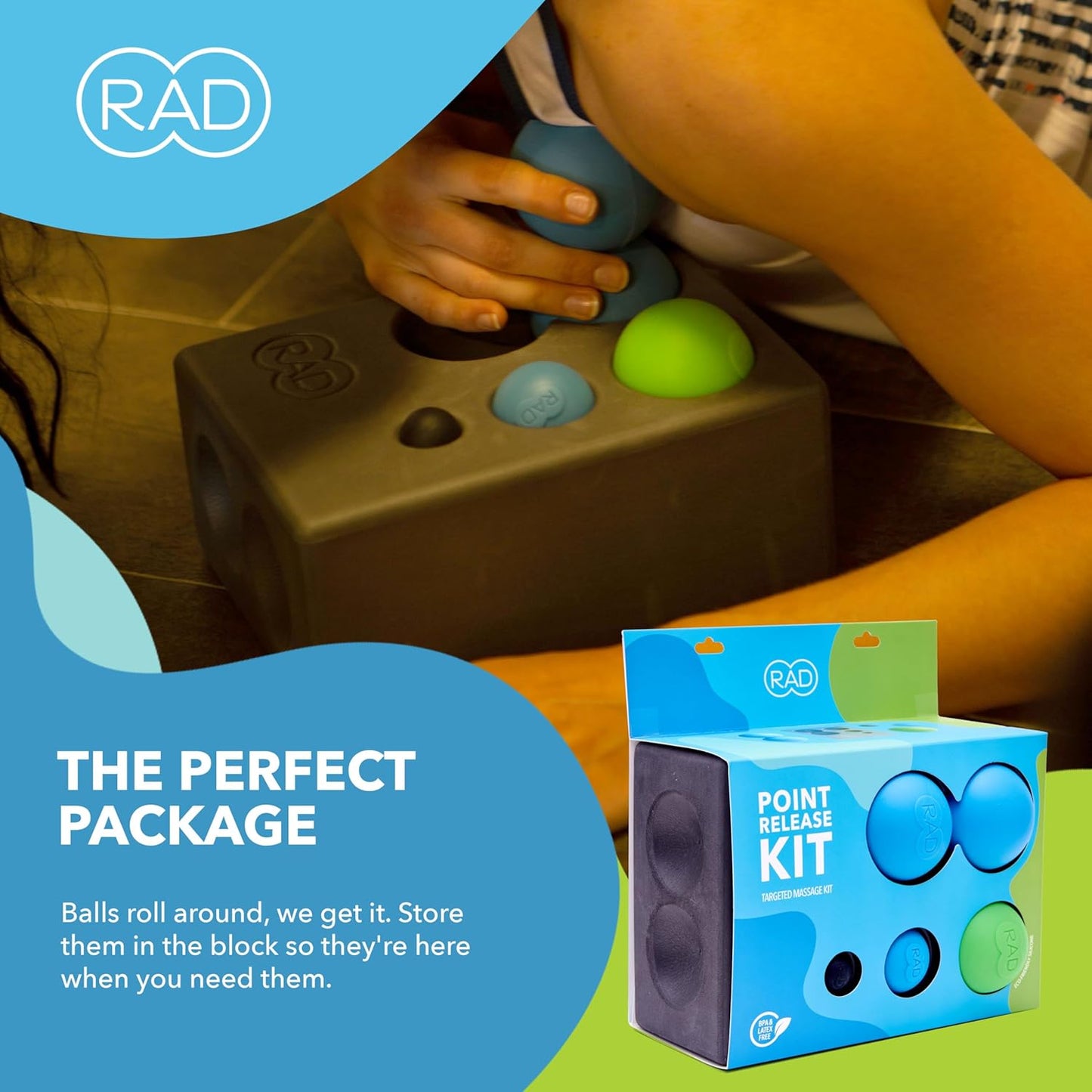 RAD Point Release Kit / 5-in-1 Massage Tool Kit with Block, Massage Balls and Peanut Roller for Self Massage, Mobility and Recovery