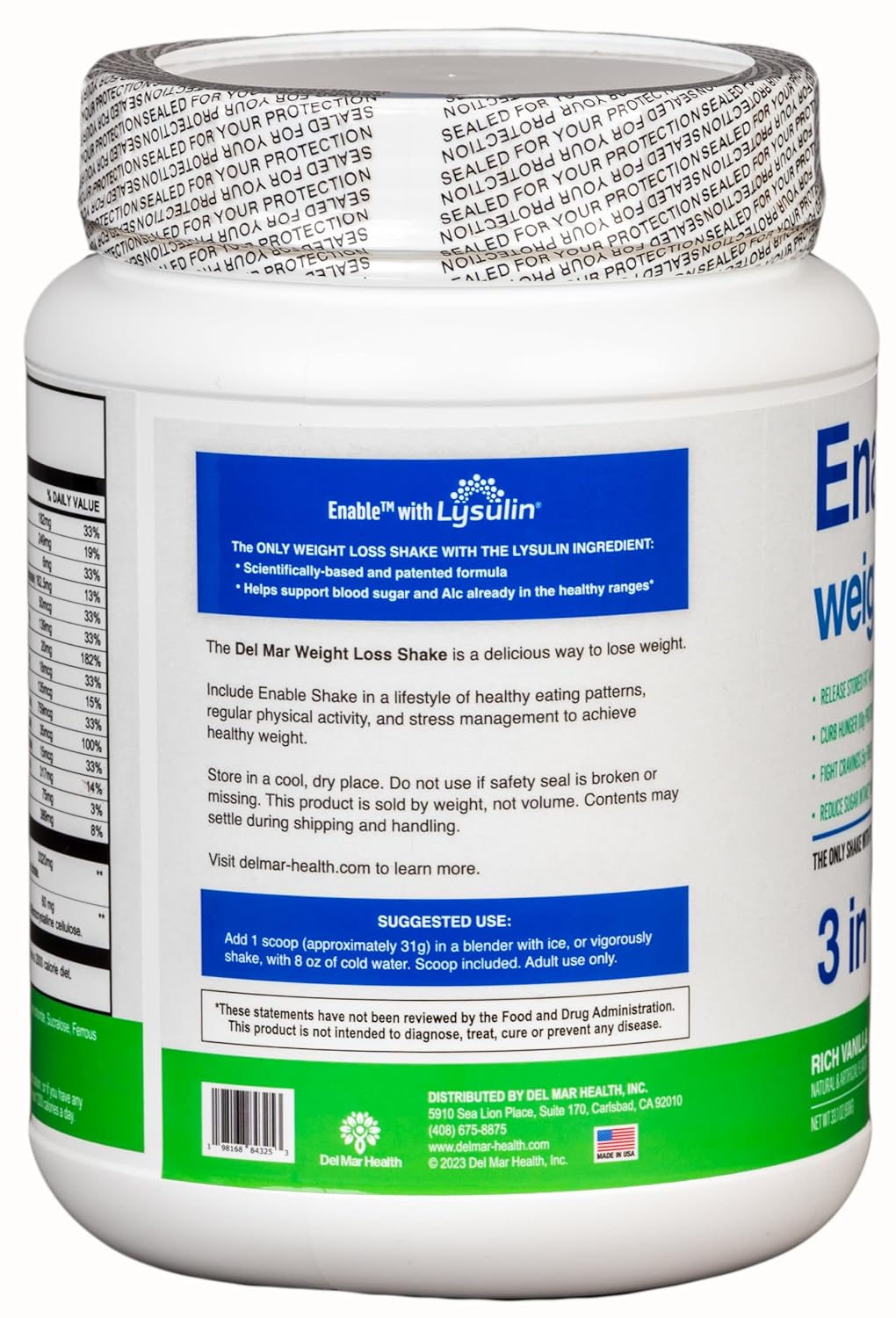 Enable Weight Loss Shake - Delicious Vanilla Flavor for Healthy & Satisfying Meal Replacement, 2lb 8oz