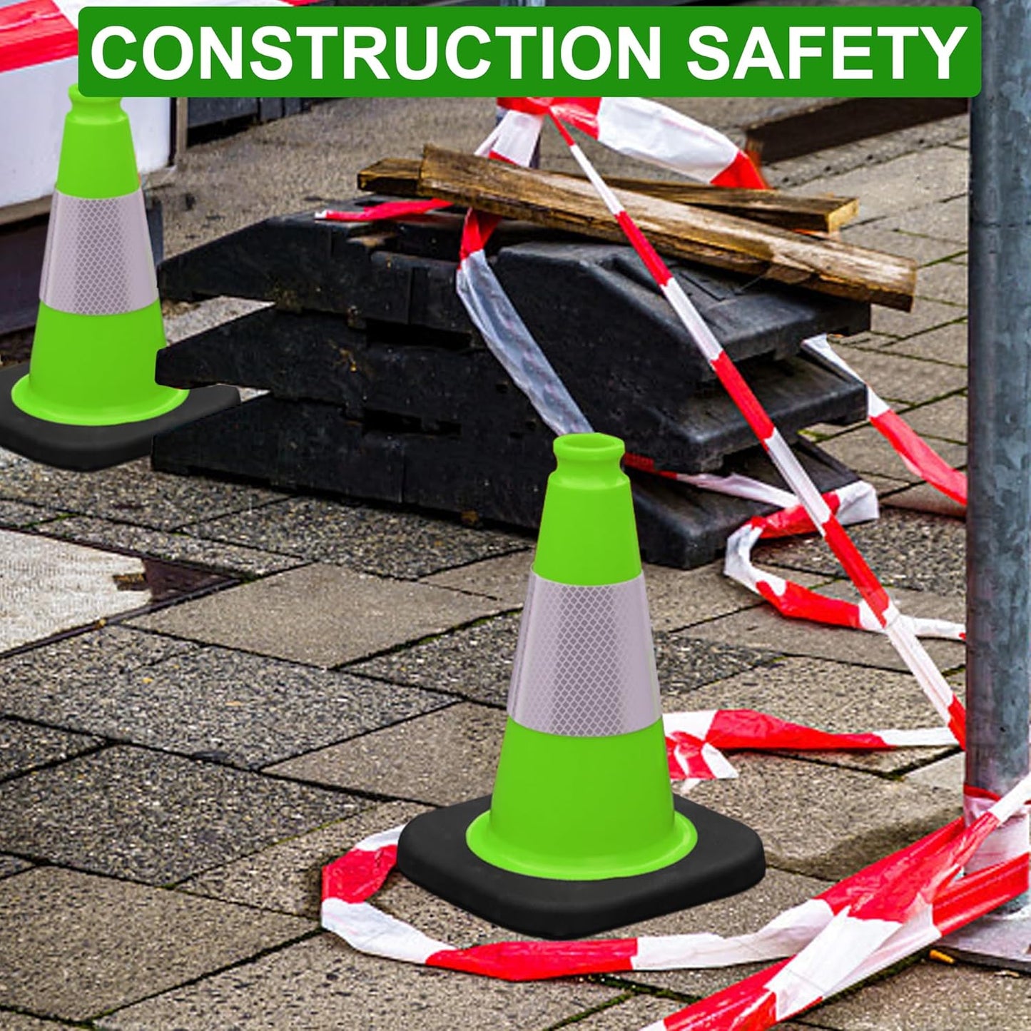 OrangeStar 8 Pack 12" Green Traffic Safety Cones, PVC Parking Construction Cones w/Reflective Collar, Heavy Duty Base for Driving Practice, Parking Lots and Roadwork
