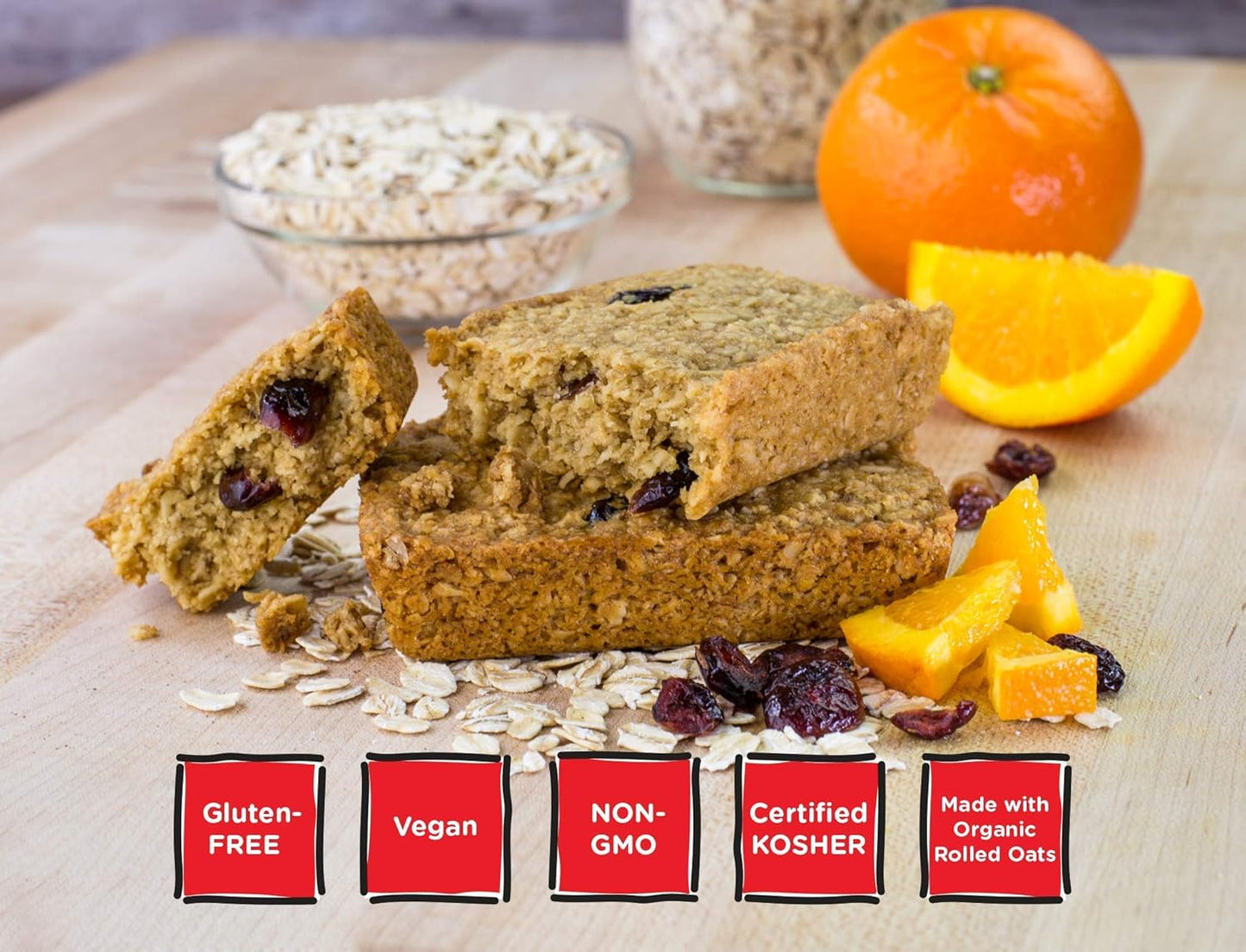 Bobo's Oatmeal Bars, Cranberry Orange, Gluten Free Vegan Whole Grain Oat Bars, Pack of 12