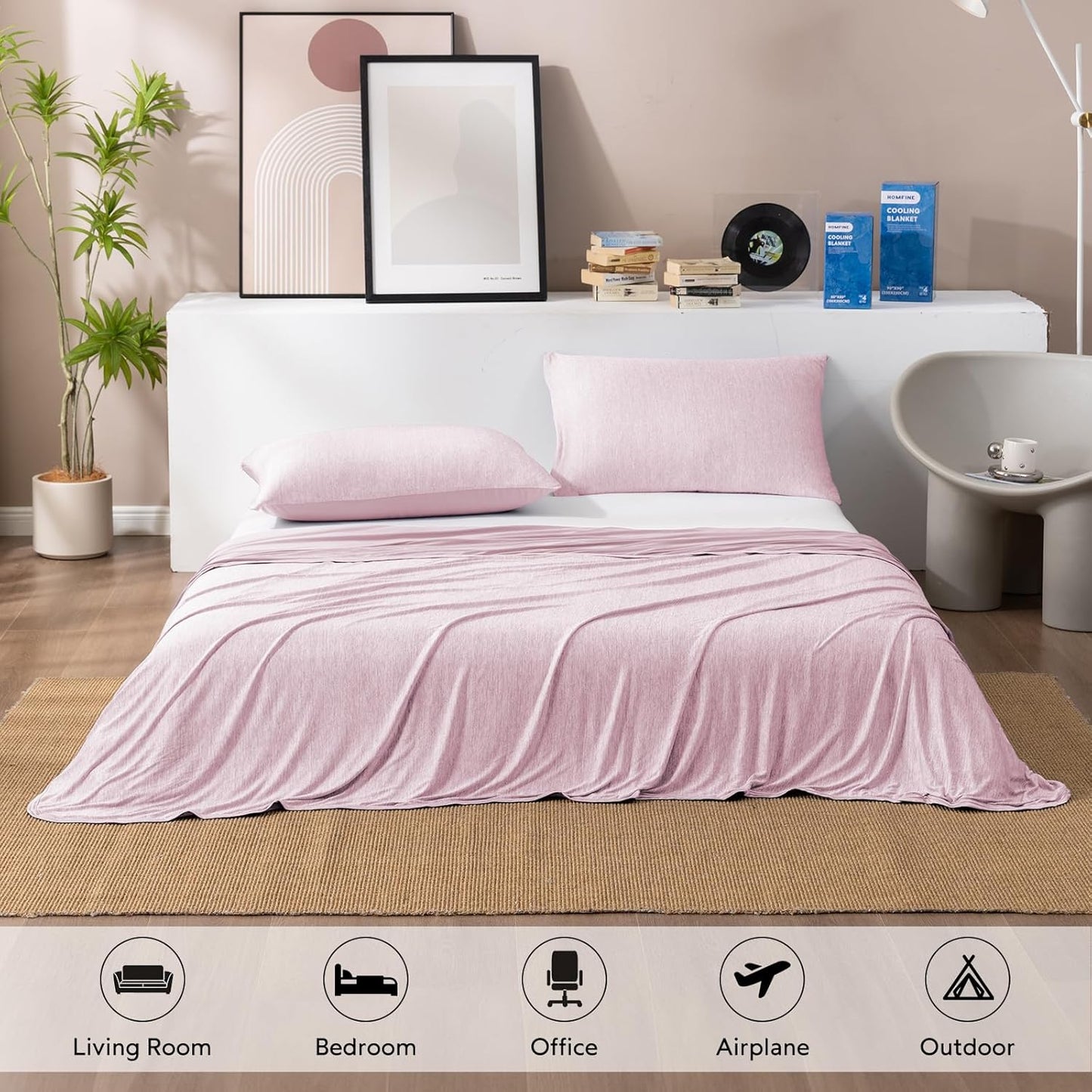 HOMFINE Cooling Blankets for Hot Sleepers - Summer Blanket Thin Lightweight Breathable Soft Double Side Enhanced Cooling for Bed Couch Sofa, Keep Cool for Night Sweats (Pink, 90 x 90 inches)