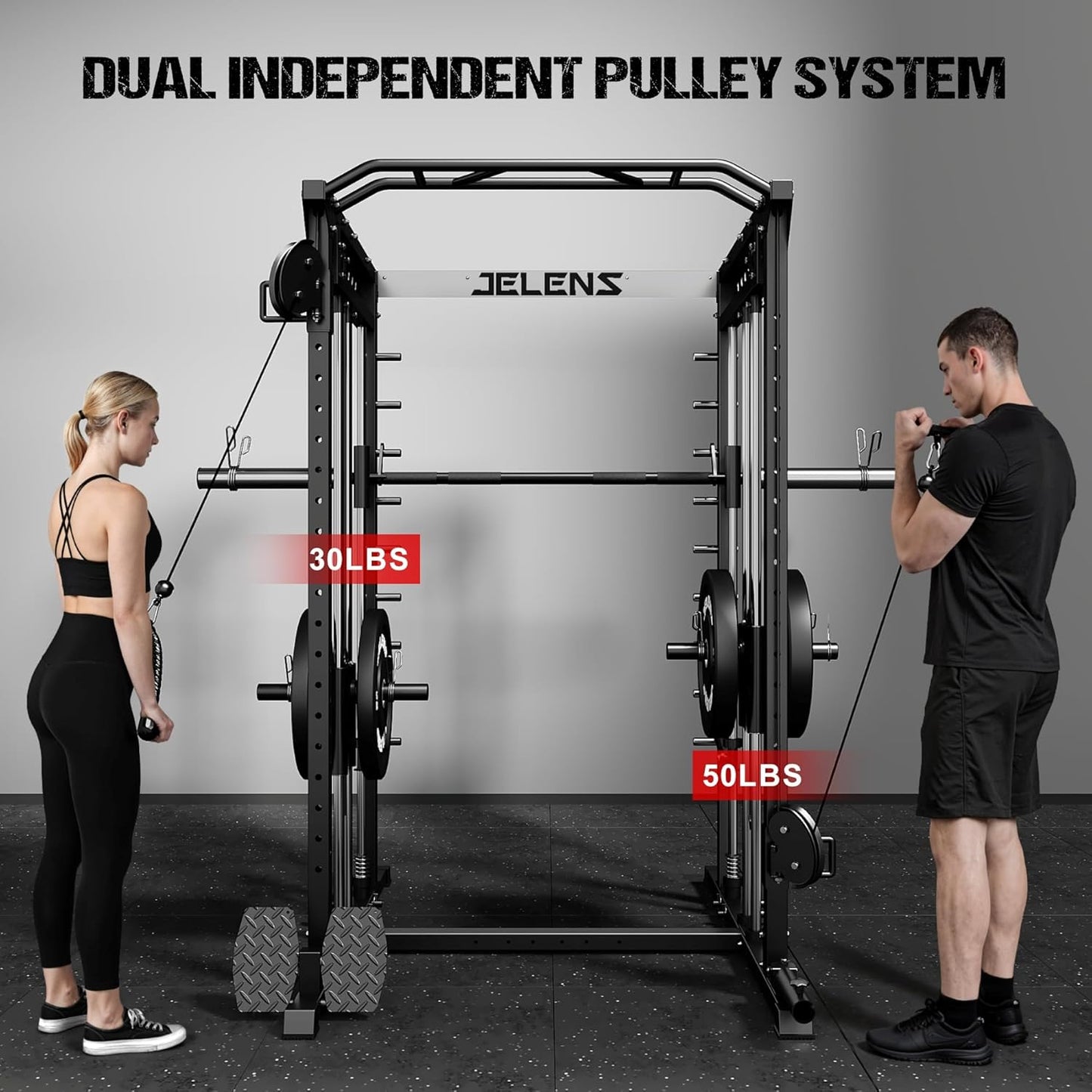 M21 Smith Machine, Multi-Function Power Cage with Dual Pulley Cable Crossover System, 2000LBS All-in-One Squat Rack with Smith Bar and Attachments