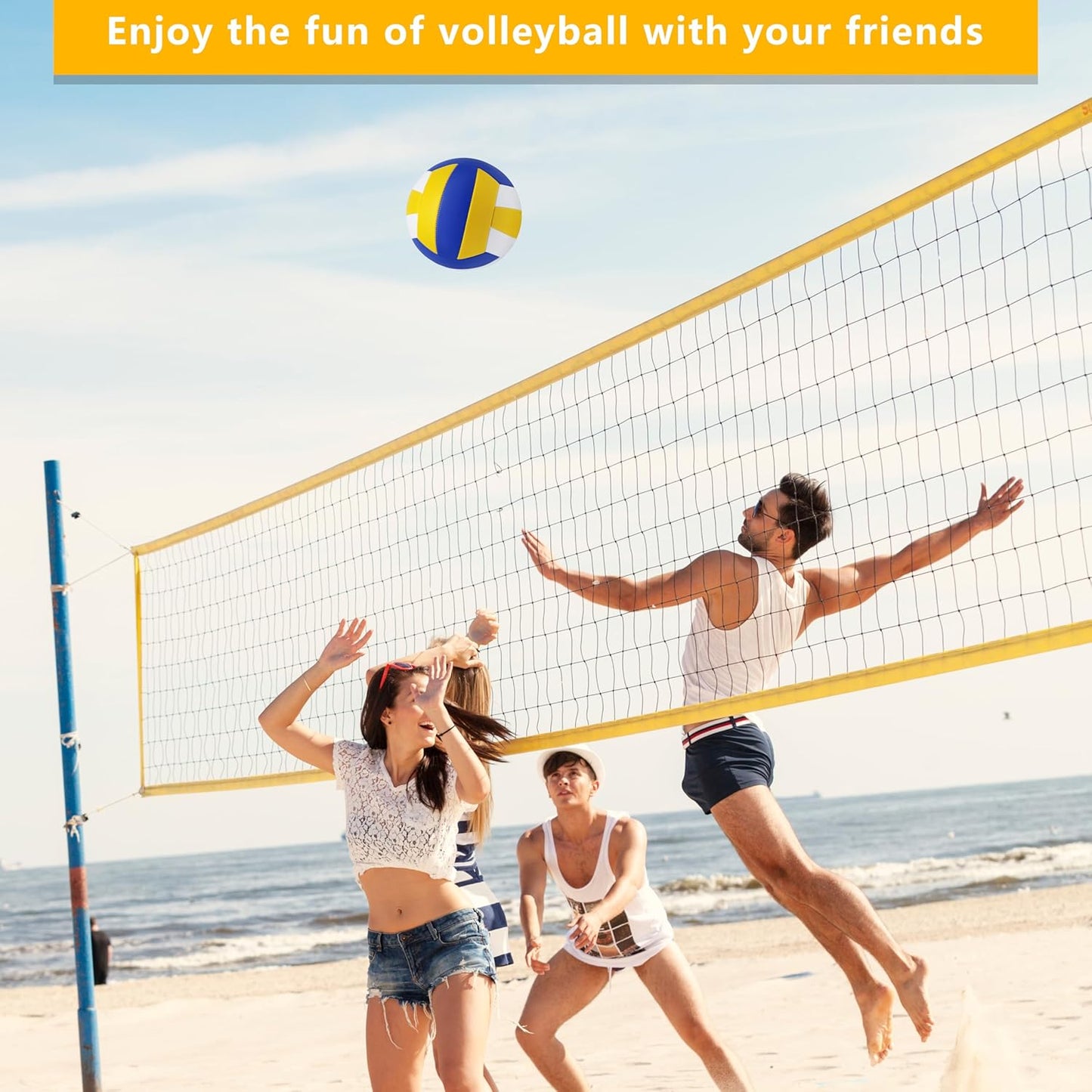 Magicorange Volleyball, 6 Pack Official Size 5 Volleyballs- PU Leather Indoor Outdoor Soft Touch Recreational Volleyballs for Beach Play, Game,Gym,Training -Includes Ball Pump