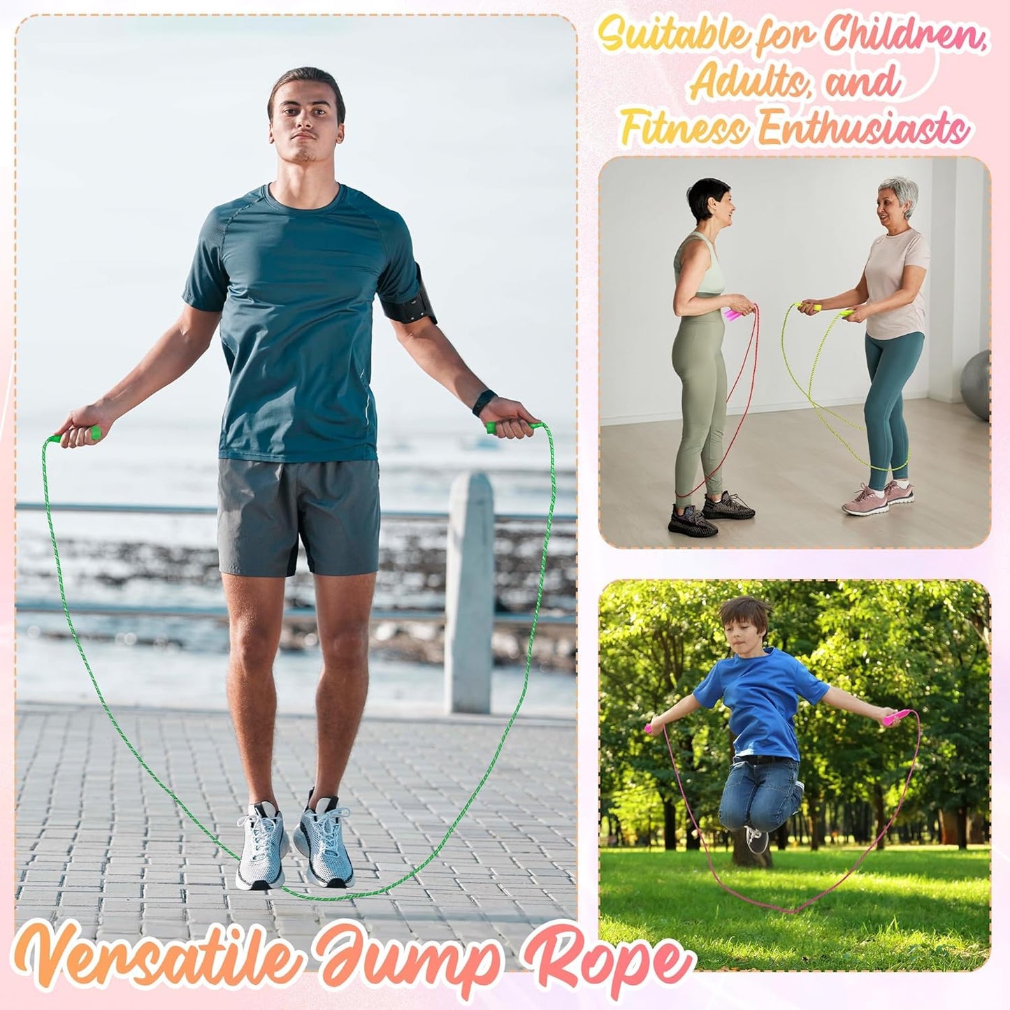 Aneco Colorful Jump Rope Bulk Exercise Equipment 7.2 Feet Nylon Jump Rope Colored Rope for Outdoor Fun Exercise Fitness Activity Party Favors