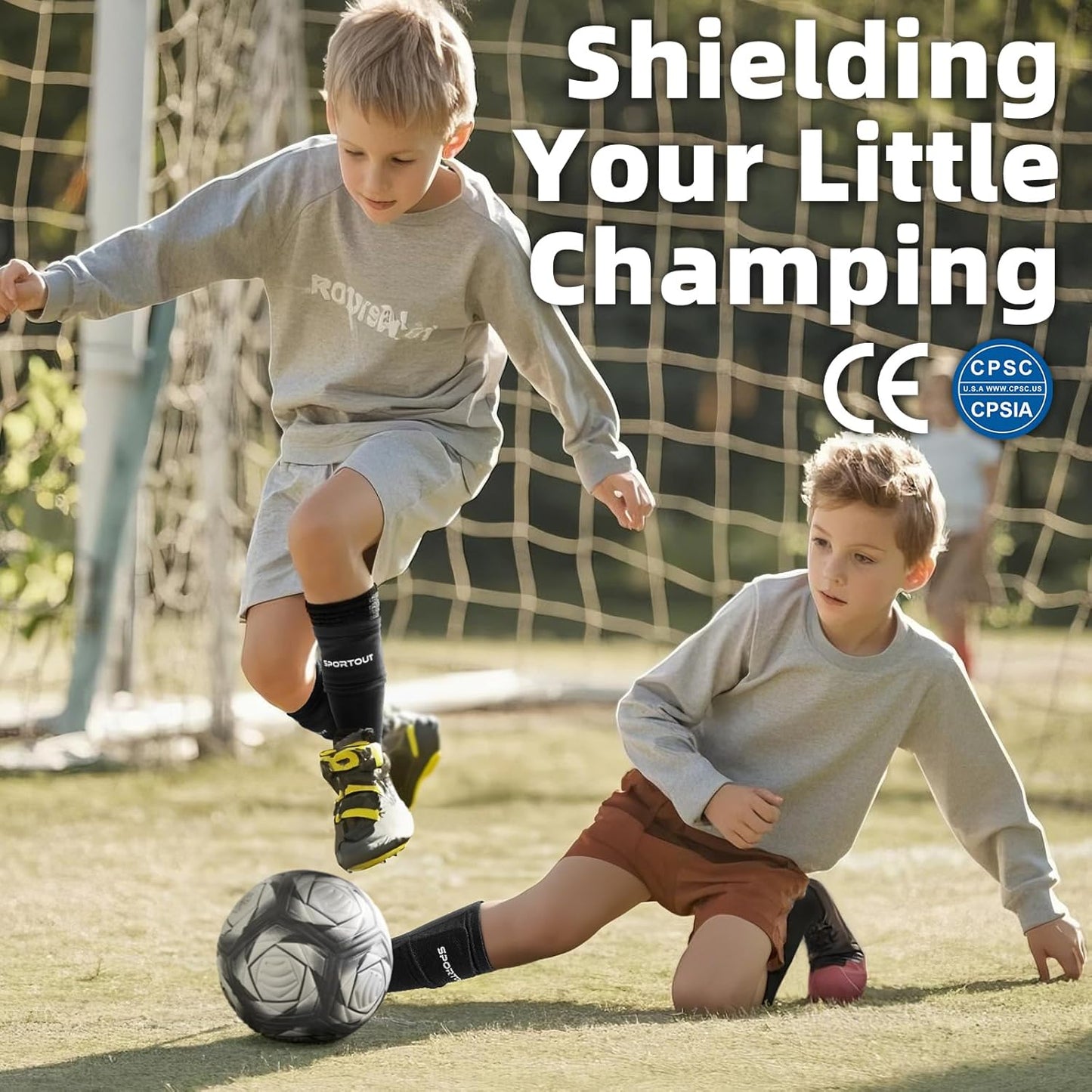 Sportout Soccer Shin Guards - Shin Guards Soccer Kids Youth Adult Protective Shin Pads with Sleeves and Insert Pocket for Boys Girls for Age 4-6, 6-8, 8-10,10-12,12-14,14-Adult