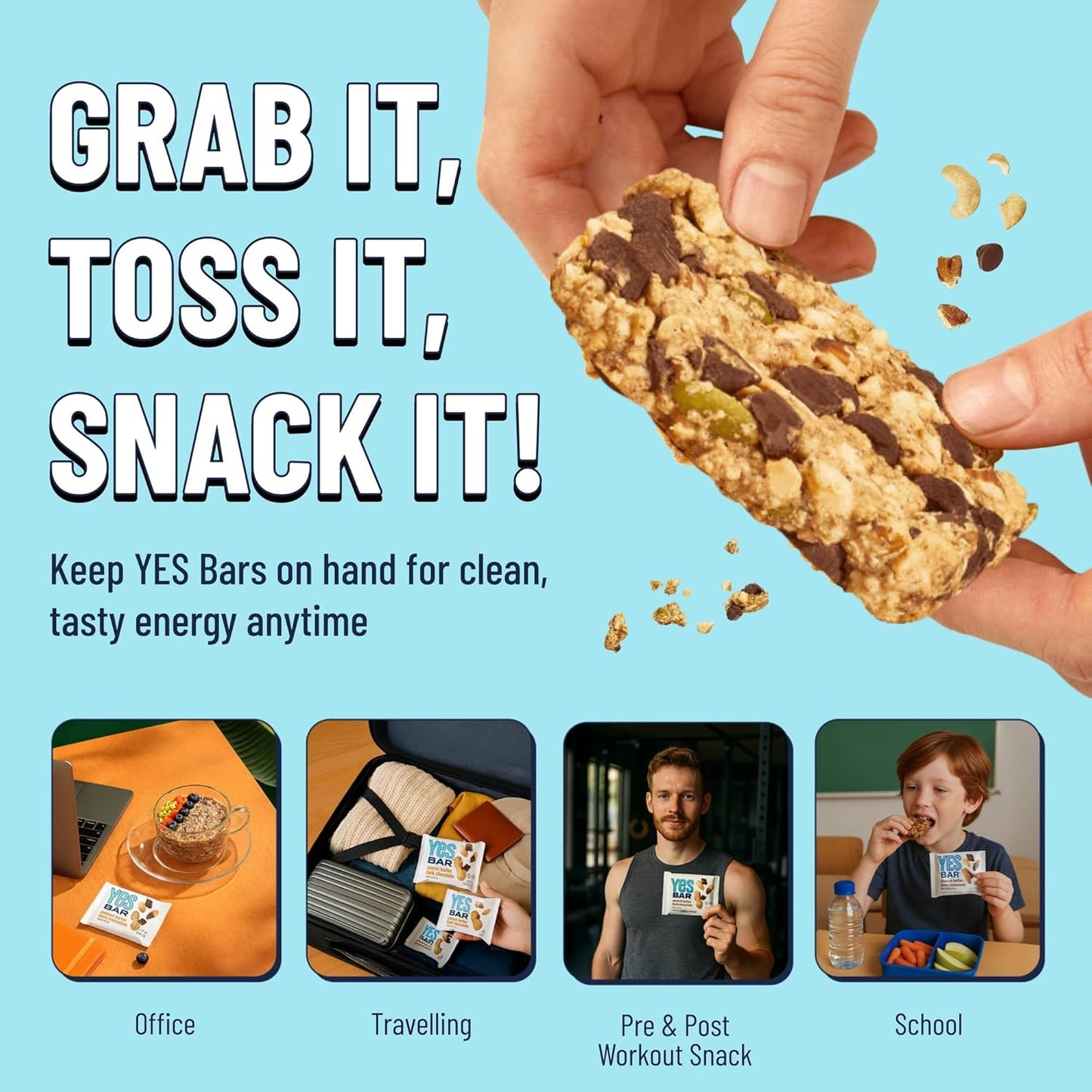 The YES Bar – Dark Chocolate Chip – Plant Based Protein, Decadent Snack Bar – Vegan, Paleo, Gluten Free, Dairy Free, Low Sugar, Healthy Snack, Breakfast, Low Carb, Keto Friendly (Pack of 6)