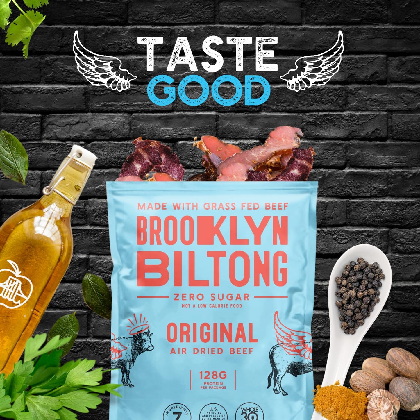 Brooklyn Biltong Air Dried Grass Fed Beef Snack, South African Beef Jerky (2 oz, Pack of 8)- Whole30 Approved, Paleo, Keto, Gluten Free, Sugar Free, Made in USA - (Original)