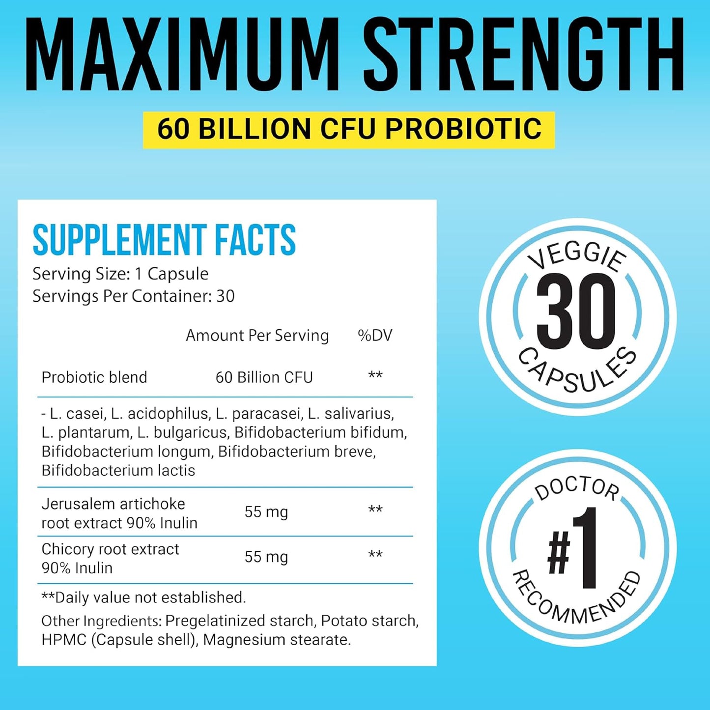 BIGJOHNLAB® Probiotics 60 Billion CFU – 10 Strains + Organic Prebiotics – Immune, Digestive & Gut Health – Supports Occasional Constipation, Diarrhea, Gas & Bloating – for Women & Men – 30ct