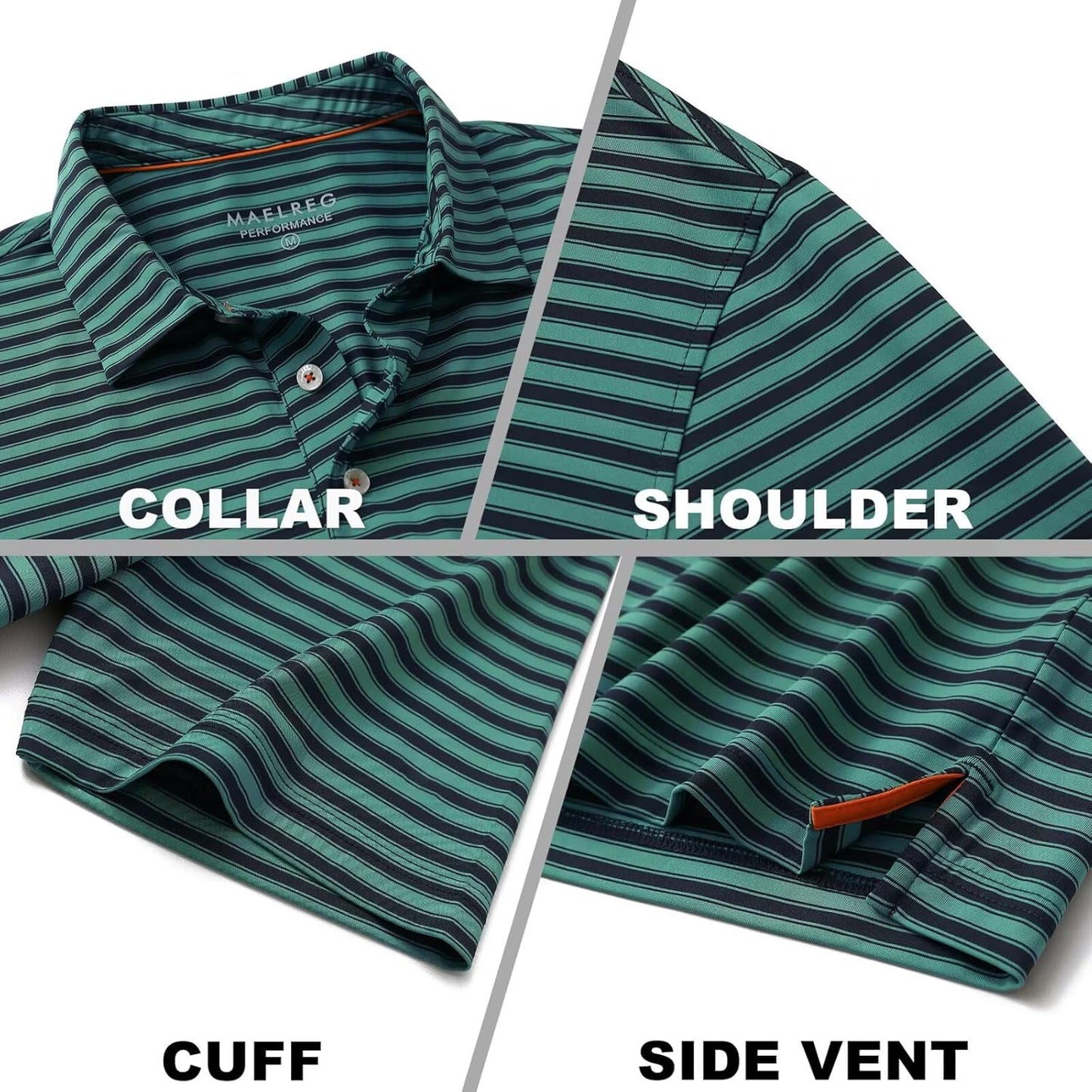 M MAELREG Golf Shirts for Men Short Sleeve Dry Fit Casual Striped Performance Moisture Wicking Collared Mens Polo Shirts
