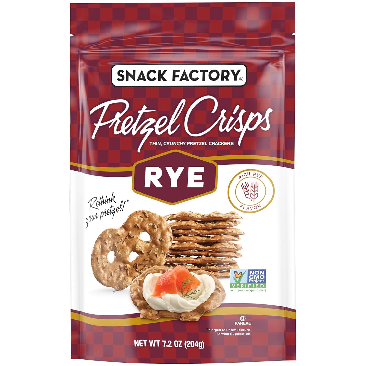 Snack Factory Pretzel Crisps Rye Pretzel Crackers, 7.2 Oz Bag