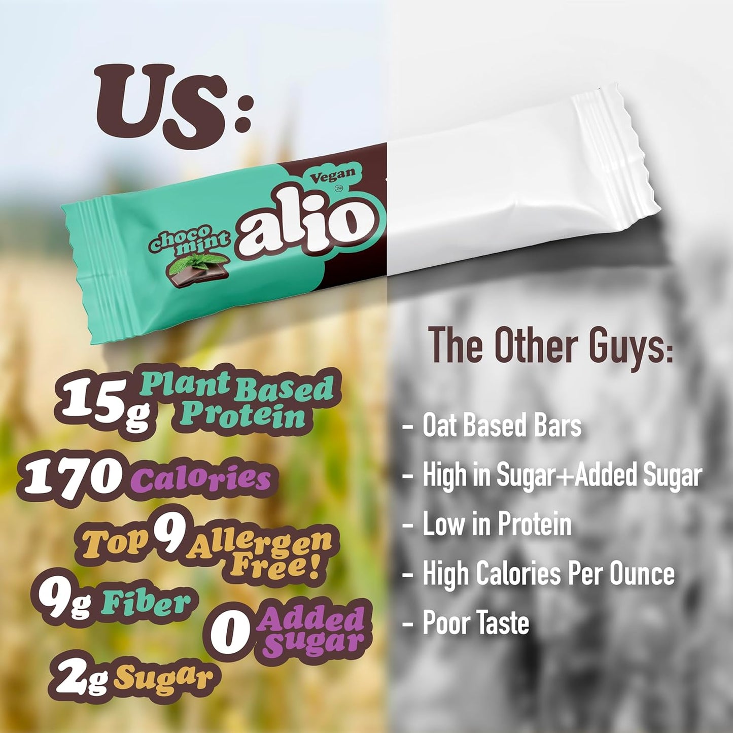Alio Protein Bars - Choco Mint (12 Bars) – Free From The Top 9 Food Allergens, High Protein, Low-Calorie, Vegan, Gluten-Free, Nut-Free, Non-GMO, Plant-Based, Seed Oil Free, Delicious & Healthy Snack