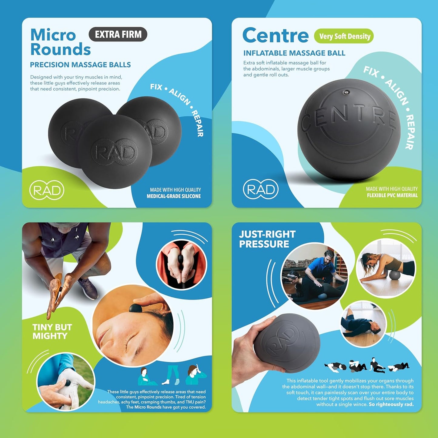 RAD Yoga Bundle for Myofascial Release, Muscle Recovery, & Relaxation – Includes Multi-Use Yoga Block, Neuro Ball Foot Roller, Peanut & Massage Balls in Multiple Sizes & Densities