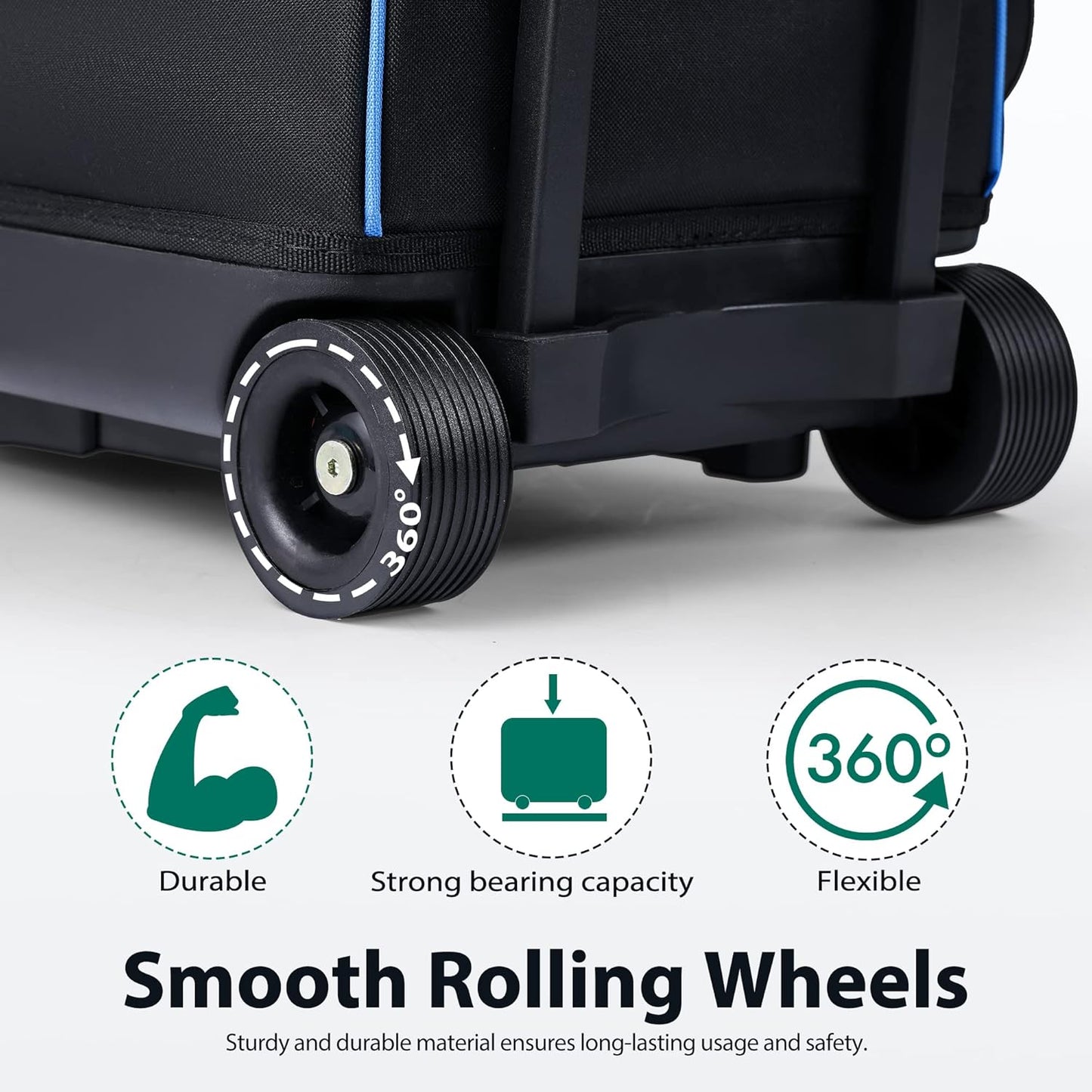 Double Roller 2 Ball Bowling Bag with Separate Shoe Compartment for Bowling Shoes (Up To US Mens Size 15) and Oversized Accessory Pocket, Retractable Handle - Extends to 40"