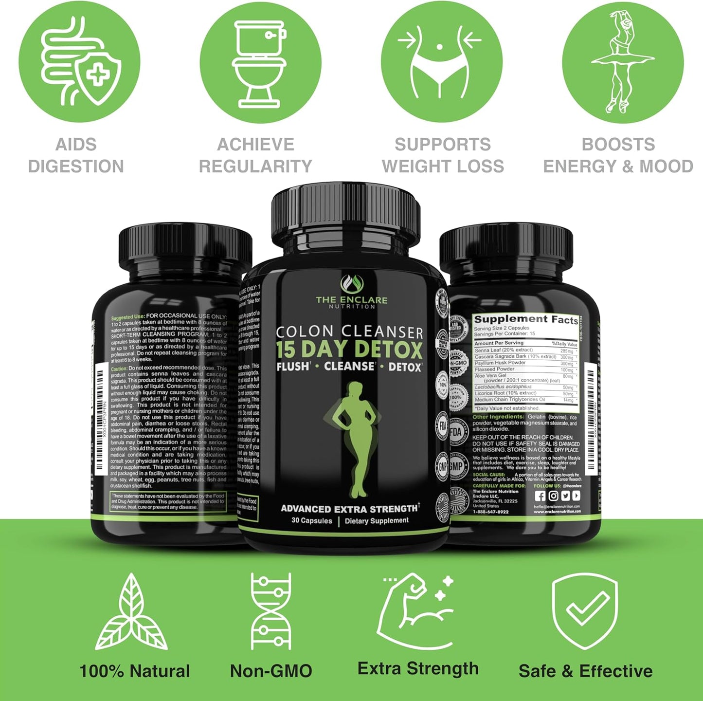 THE ENCLARE NUTRITION Colon Cleanse 15 Day Gut Cleanse Pills. Colon Cleanser for Women & Men. Psyllium, Probiotic Laxatives for Constipation, Bloating Relief, Detox Cleanse for Weight Loss Support (1)