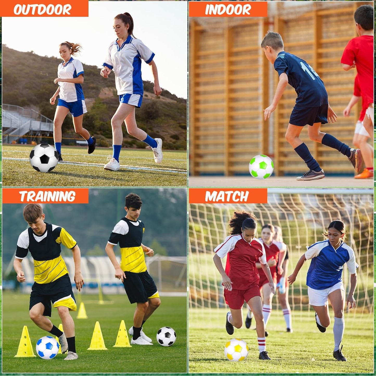 12 Pcs Soccer Balls Bulk Size 4 Soccer Balls with Pump Soft Football Outdoor Indoor for Sport Training Practice Game Gift for Youth Teen Adult