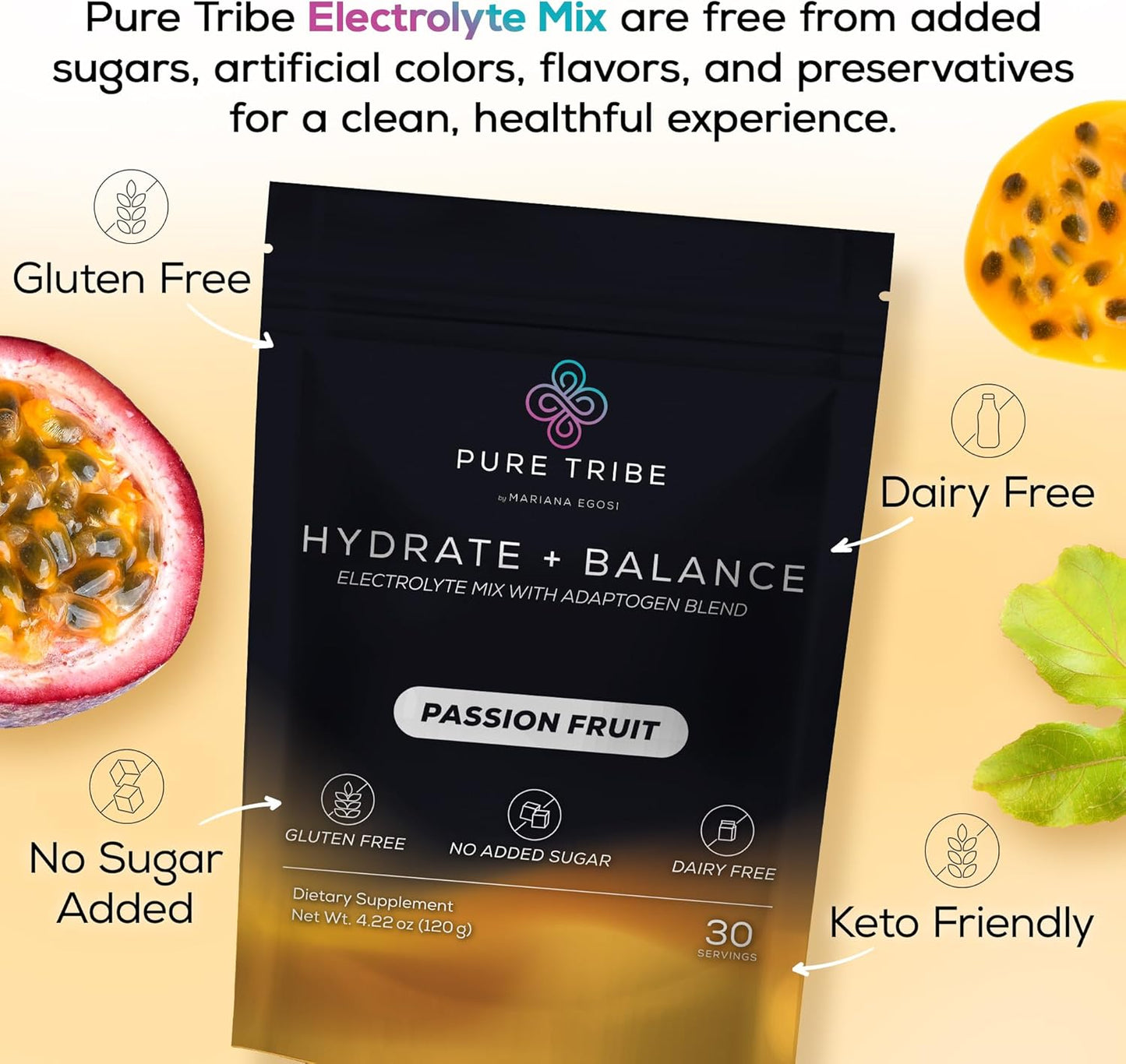 Electrolytes Powder Packets - Sugar Free Hydration Powder Drink Mix Loaded with 6 B Vitamins & Minerals - Energy Drink for Muscle and Mood Support - Passion Fruit Flavor - 30 Servings