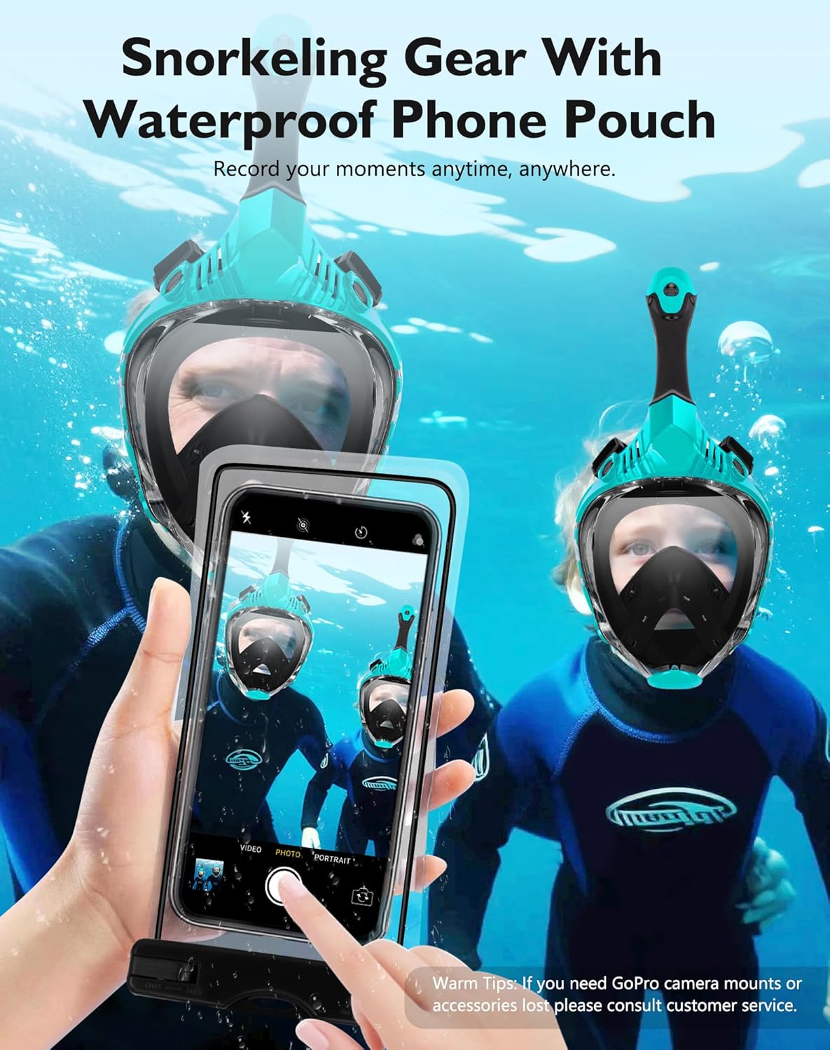 VGKE Full Face Snorkel Mask for Adults, 180 Degree HD Panoramic View Snorkeling Gear with Waterproof Phone Pouch, Anti-Leak & Anti-Fog, Breathe Freely Suitable for Men/Women