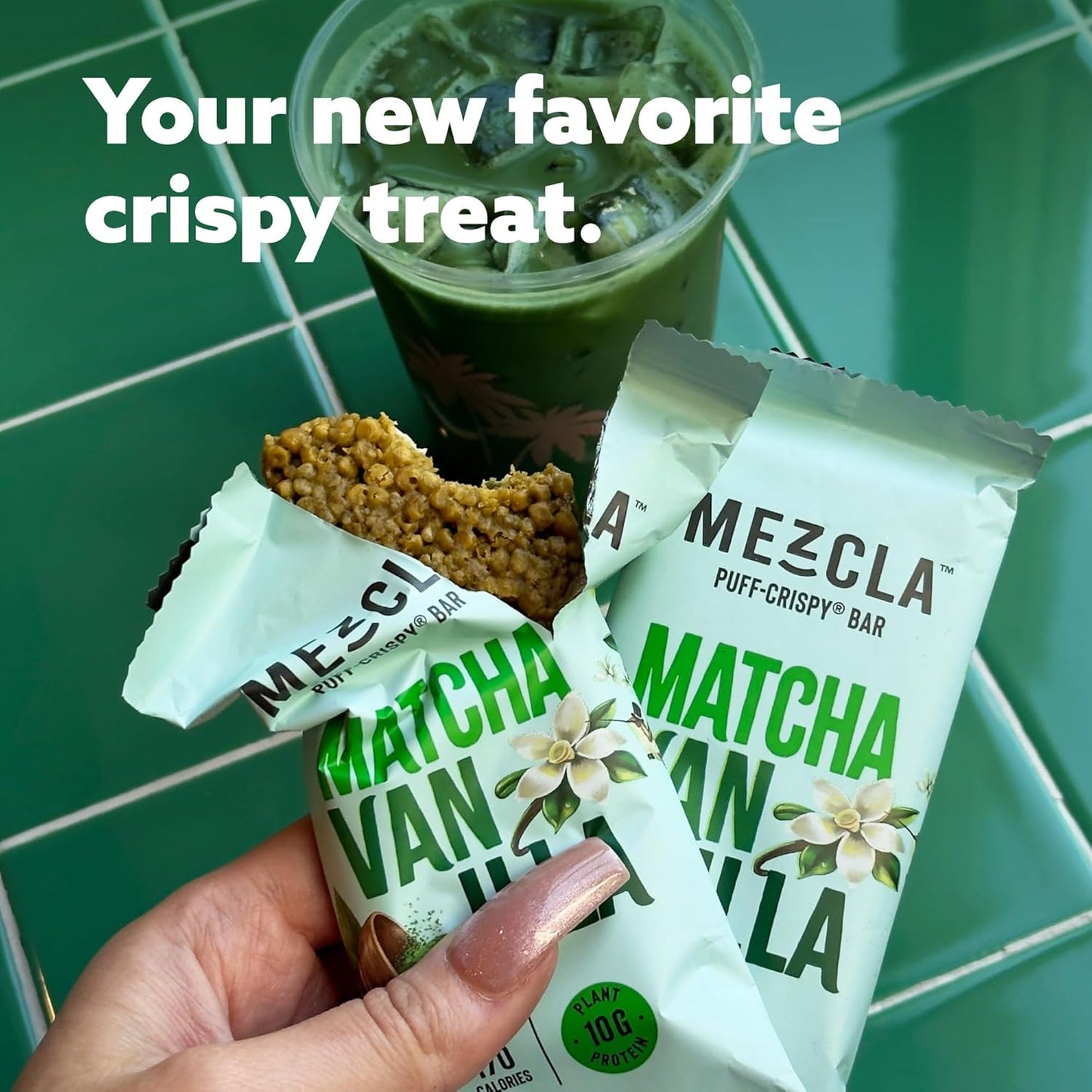 Mezcla Puff Crispy Protein Bars, Gluten Free & Vegan Protein Bars, 10g Protein, Alt for Crispy Rice Treat, Granola Bars & Breakfast Bars, Healthy Snacks for Adults, Matcha Vanilla, 12 Pack