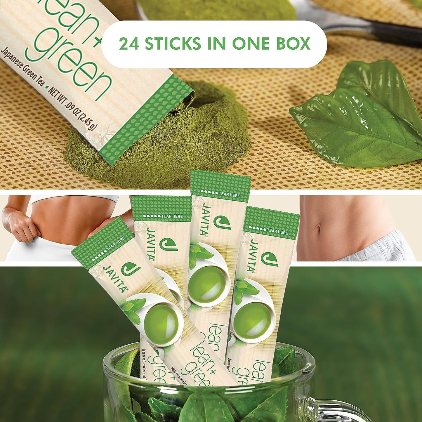 Lean + Green, Premium, 100% Japanese Green Tea, Garcinia Cambogia (as Super Citrimax) & Gymnema Sylvestre, for Weight Management, Appetite Control 24 ct - 4 Boxes, Javita