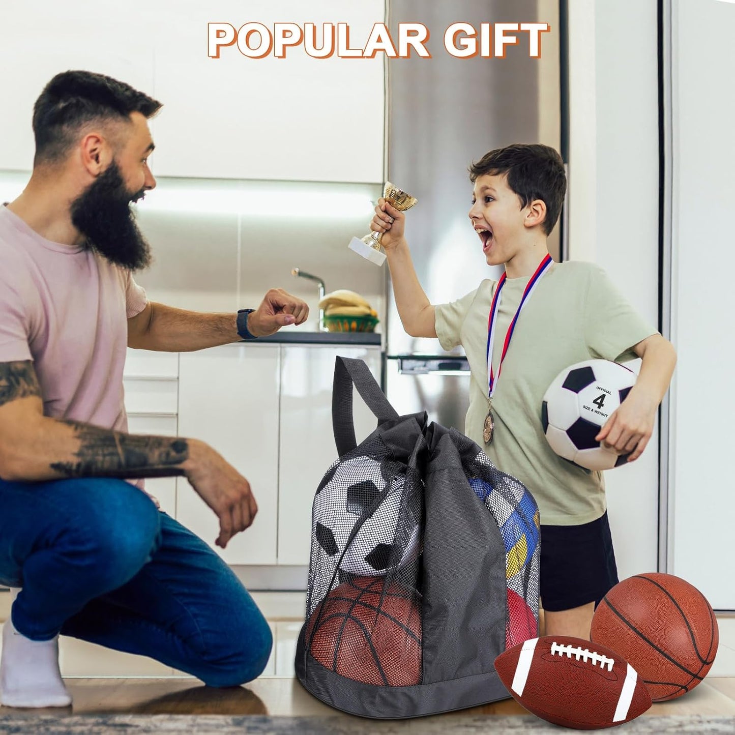 Realspring 6 Pcs Multi Sport Ball Set for Kid Teen Operation Christmas Official Size Football, Basketball, Soccer, Volleyball, Playground Ball, Baseball with Sports Equipment Bag Pump