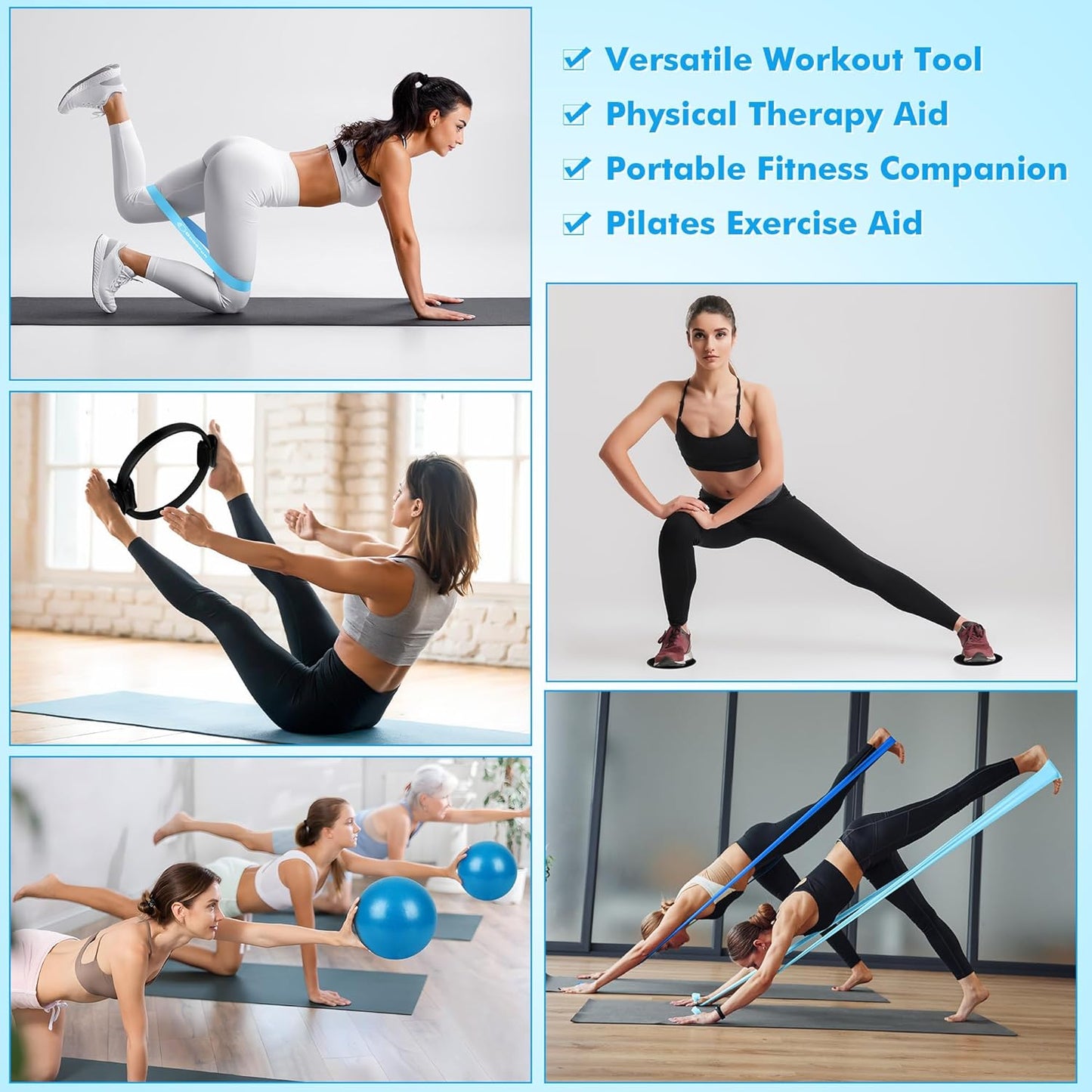Pilates Ring Set Exercise Equipment with Exercise Bands Resistance Bands Set, Pilates Ball, Sliding Disks β Workout Equipment Home Gym Includes Complete Fitness Poster