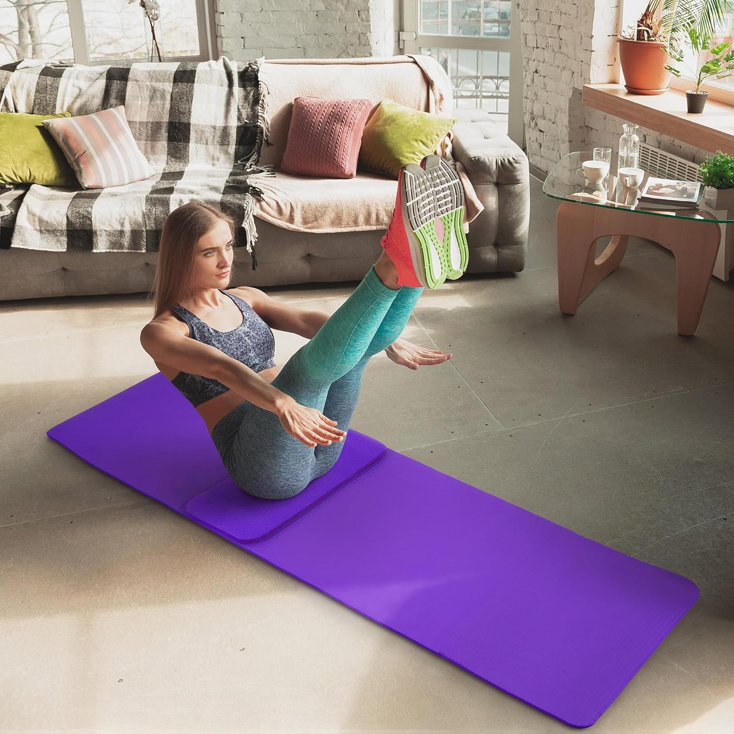 Yoga Mat, 1/2-Inch Extra Thick High Density Exercise Mat, Anti-Tear Exercise Yoga Mat with Carrying Strap, Suitable for Various Yoga Exercises