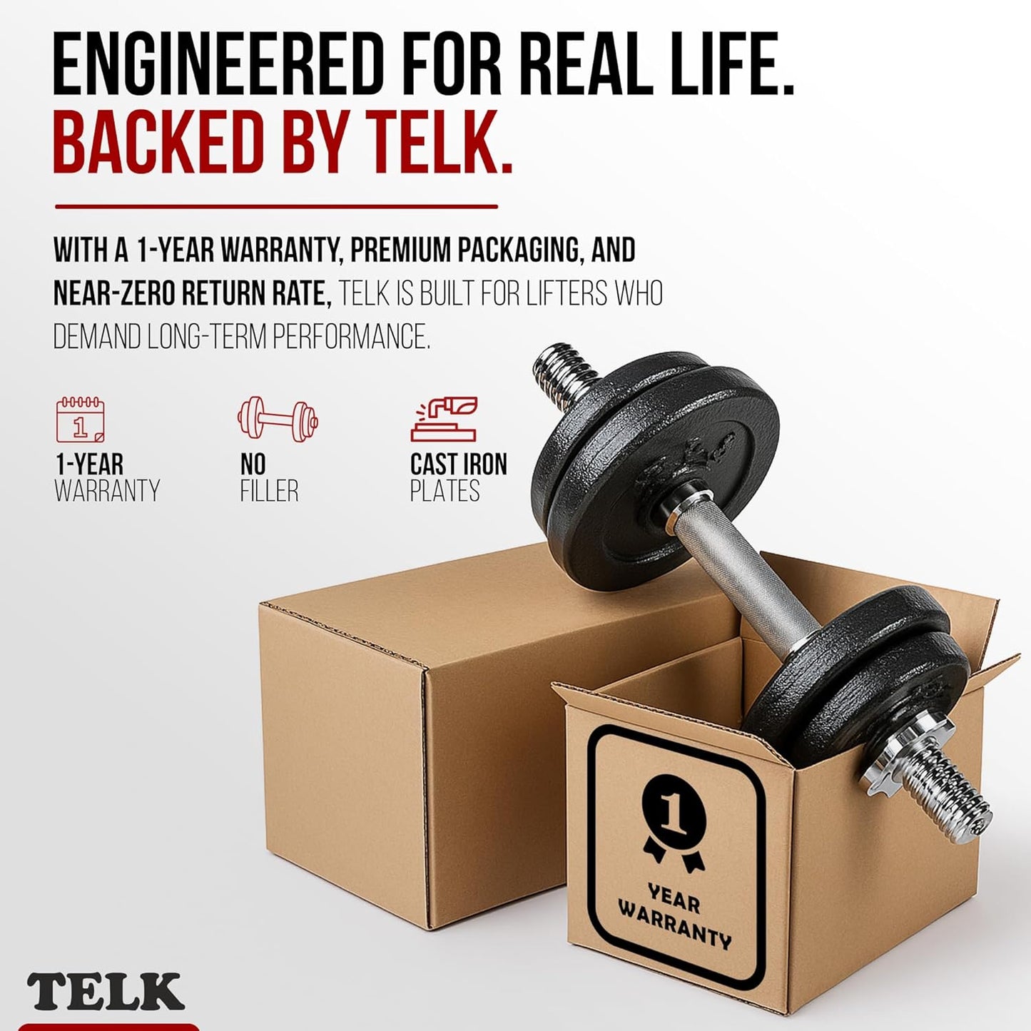 TELK – Adjustable Dumbbell Set – Home Gym Weight Set with Baked Enamel Cast Iron Plates – Space-Saving Free Weights for Strength Training