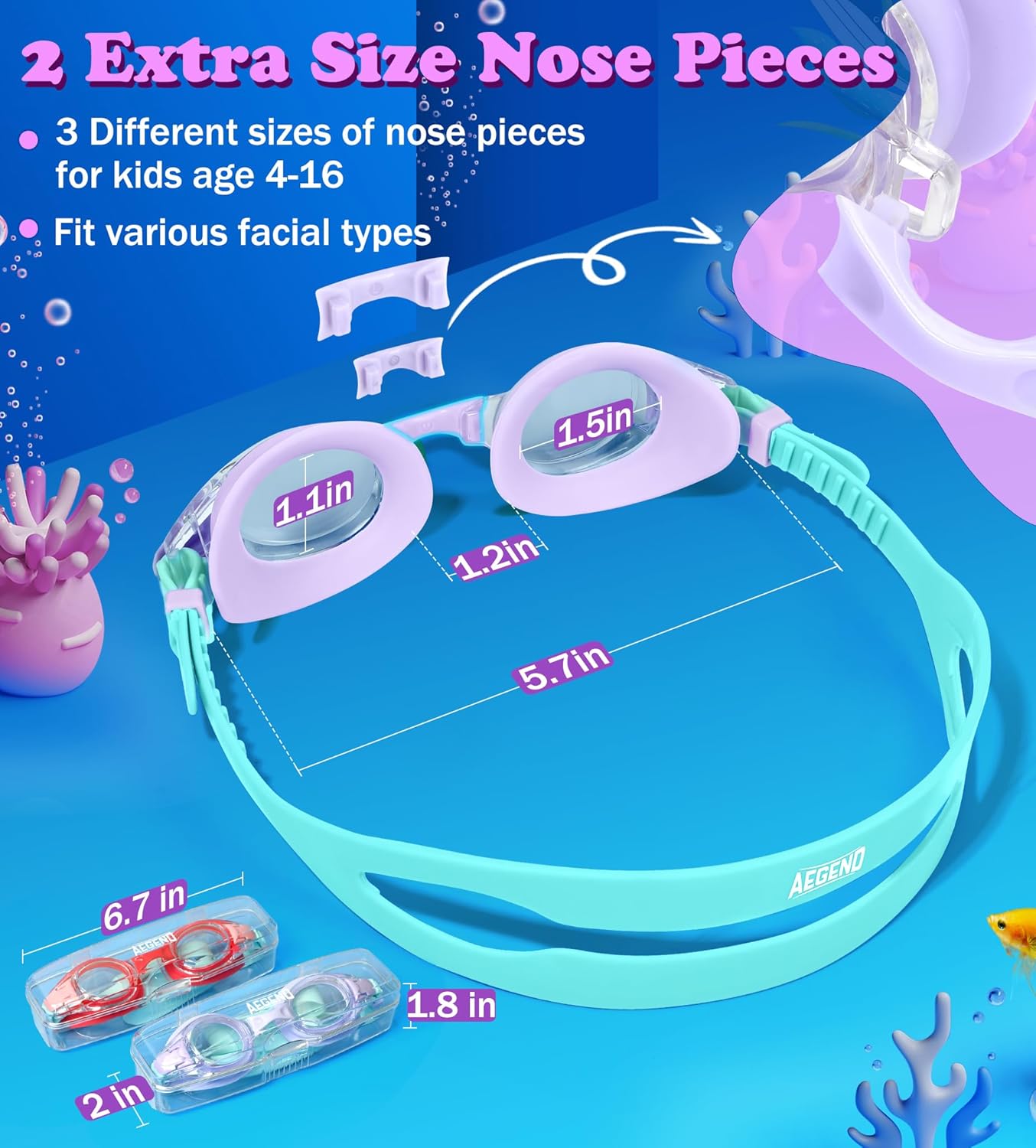 Aegend 2 Pack Kids Goggles, Swimming Goggles for Kids Age 4-16 Boys and Girls Youth, Anti-Fog Waterproof Anti-UV Pool Goggles