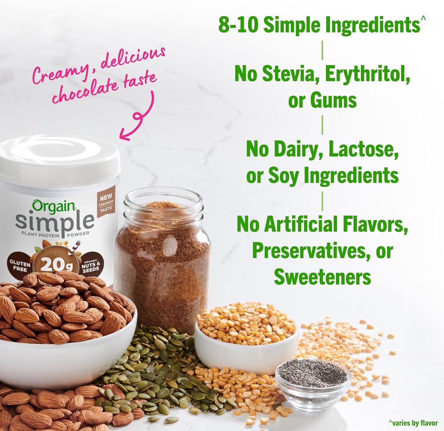 Orgain Organic Simple Vegan Protein Powder, Chocolate - 20g Plant Based Protein, Made with less Ingredients, No Artificial Sweeteners, Gluten Free, No Dairy or Lactose, 1.25 lb (Packaging May Vary)