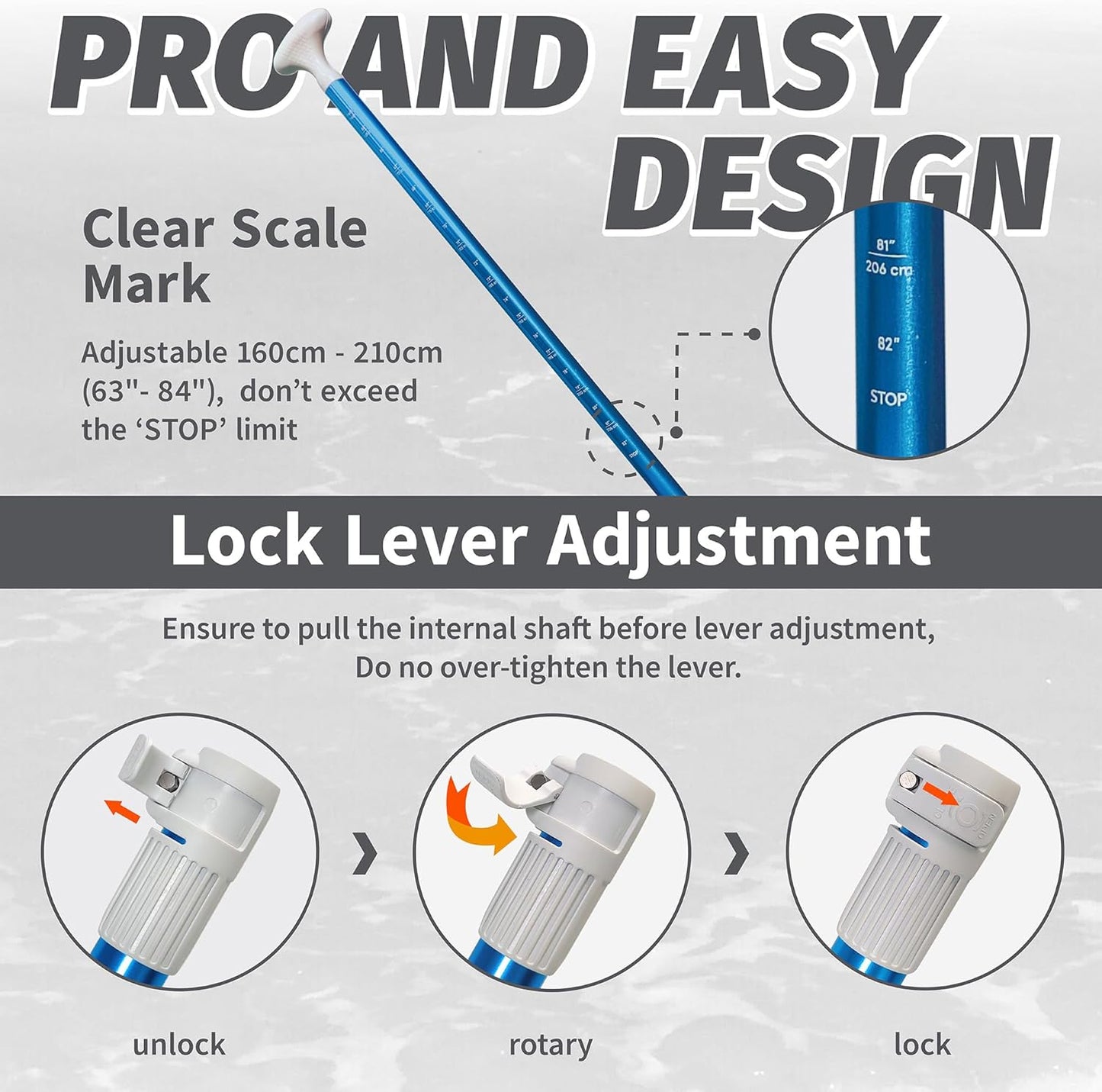 Paddle Board Paddle Detachable, Stand Up Paddle for Adults with Double Locks, Kayak Paddle Adjustable with Glass Fiber Blade, Floating Paddle Board Oar with Lightweight