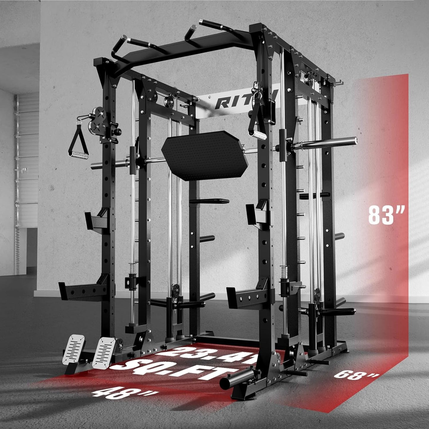 RitFit Buffalo Smith Machine, Power cage with LAT-Pull Down System & Cable Crossover System, All-in-One Squat Rack for Home Gym, Power Rack