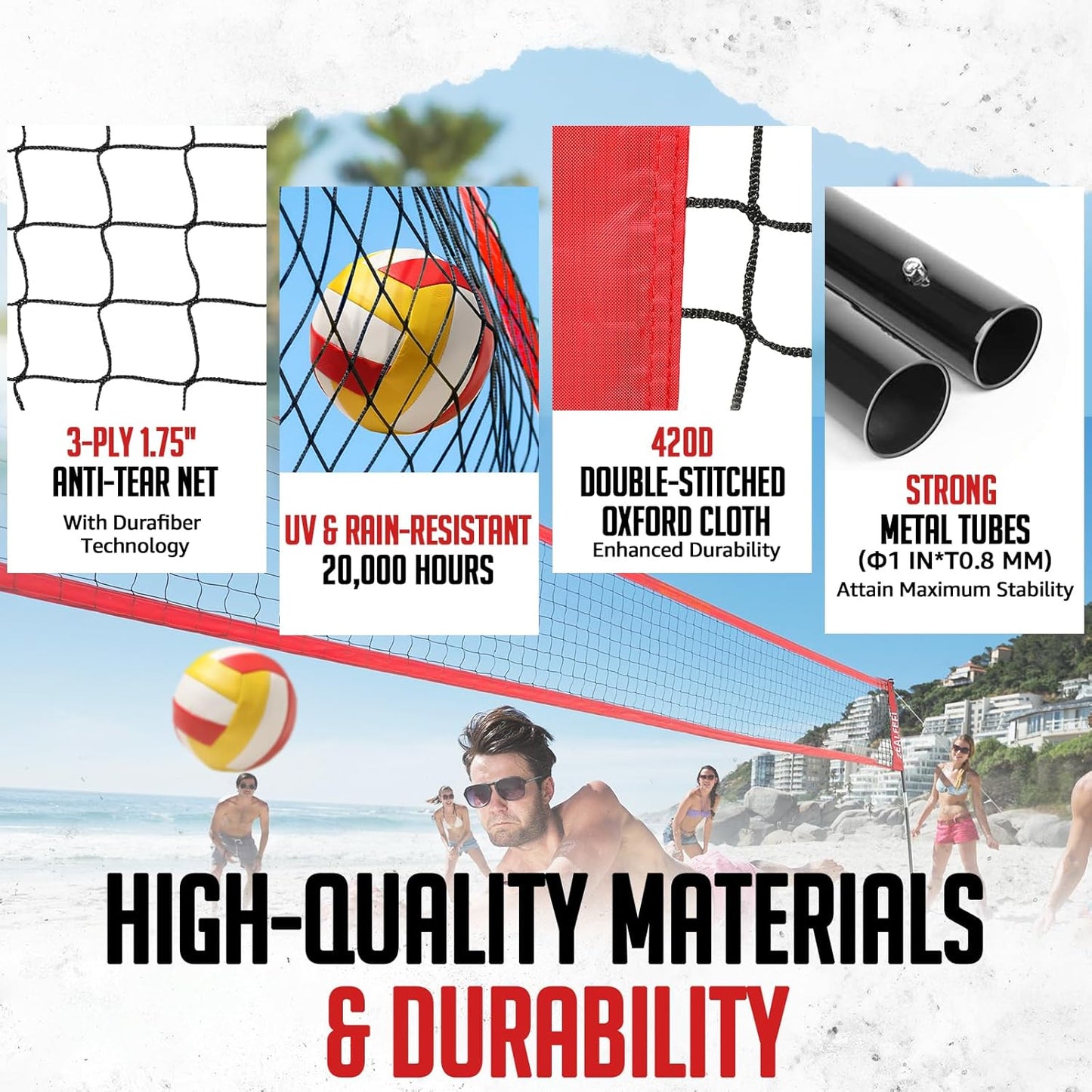 Volleyball Net, 12FT Training Set with 3-Level Adjustable Height (8'/7.4'/6.6'), Freestanding Portable Practice Net for Backyard, Serving & Spiking Drills, with Carry Bag for Outdoor & Indoor