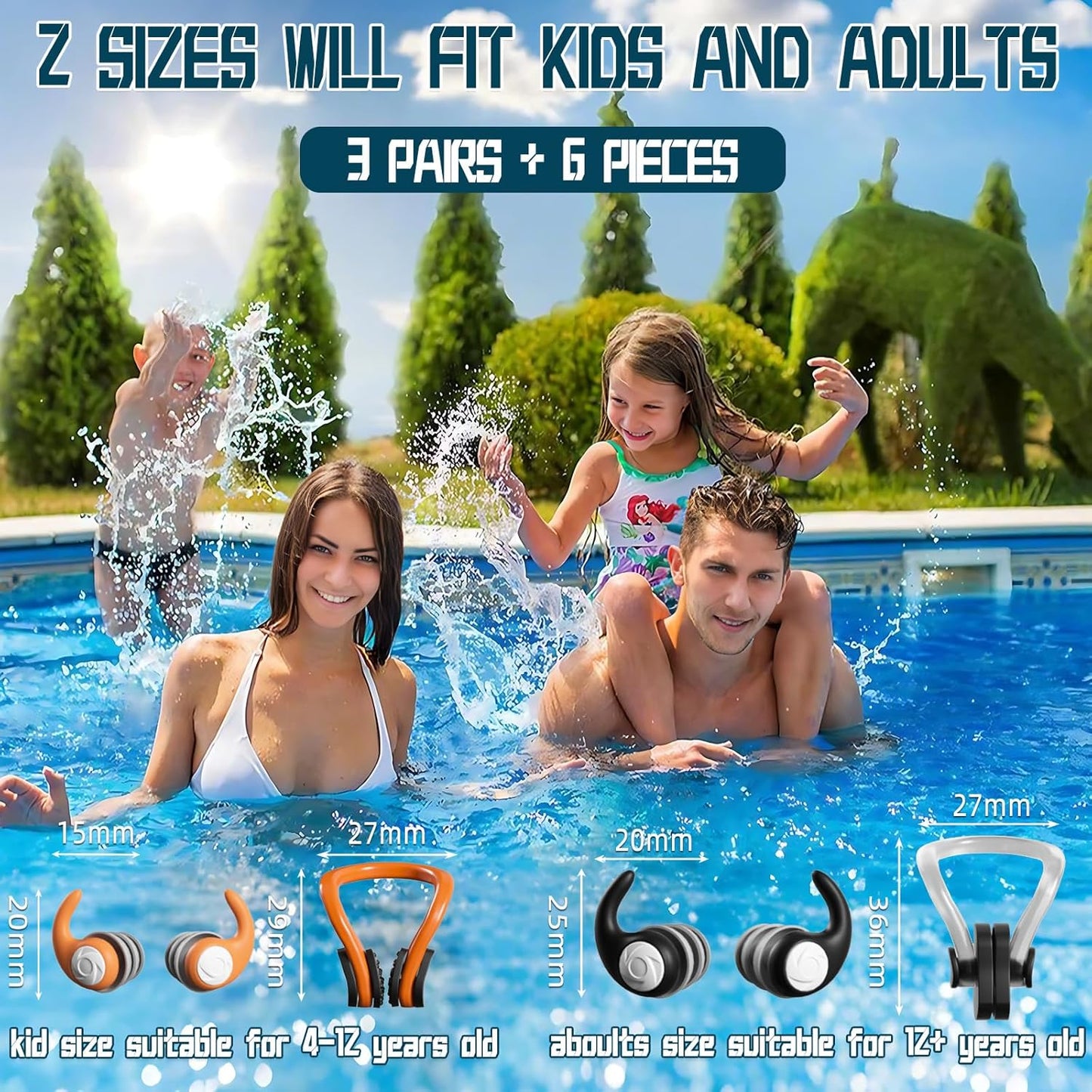 Swimming Nose Clip Ear Plugs - 9 Packs Silicone Swim Nose Plugs with Earplugs for Kids,Waterproof Pool Nose Plug for Diving Surfing and Other Water Sports with Storage Box,Multi-Color