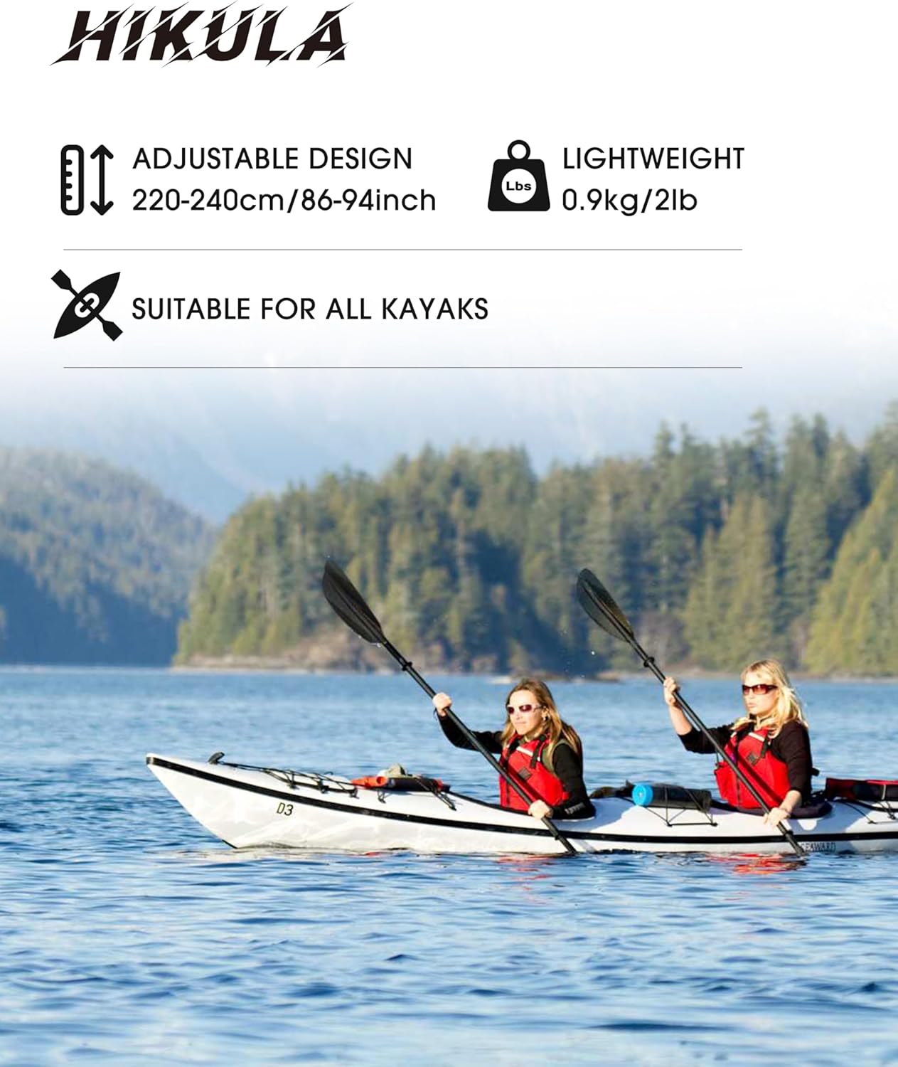 Kayak Paddle Aluminum Shaft Paddle with Nylon Blades, Floating Adjustable Kayaking Oars, 3 Piece, 220-240cm/86-94 Inches,Black/Rose/Teal/Black/Orange/Grey
