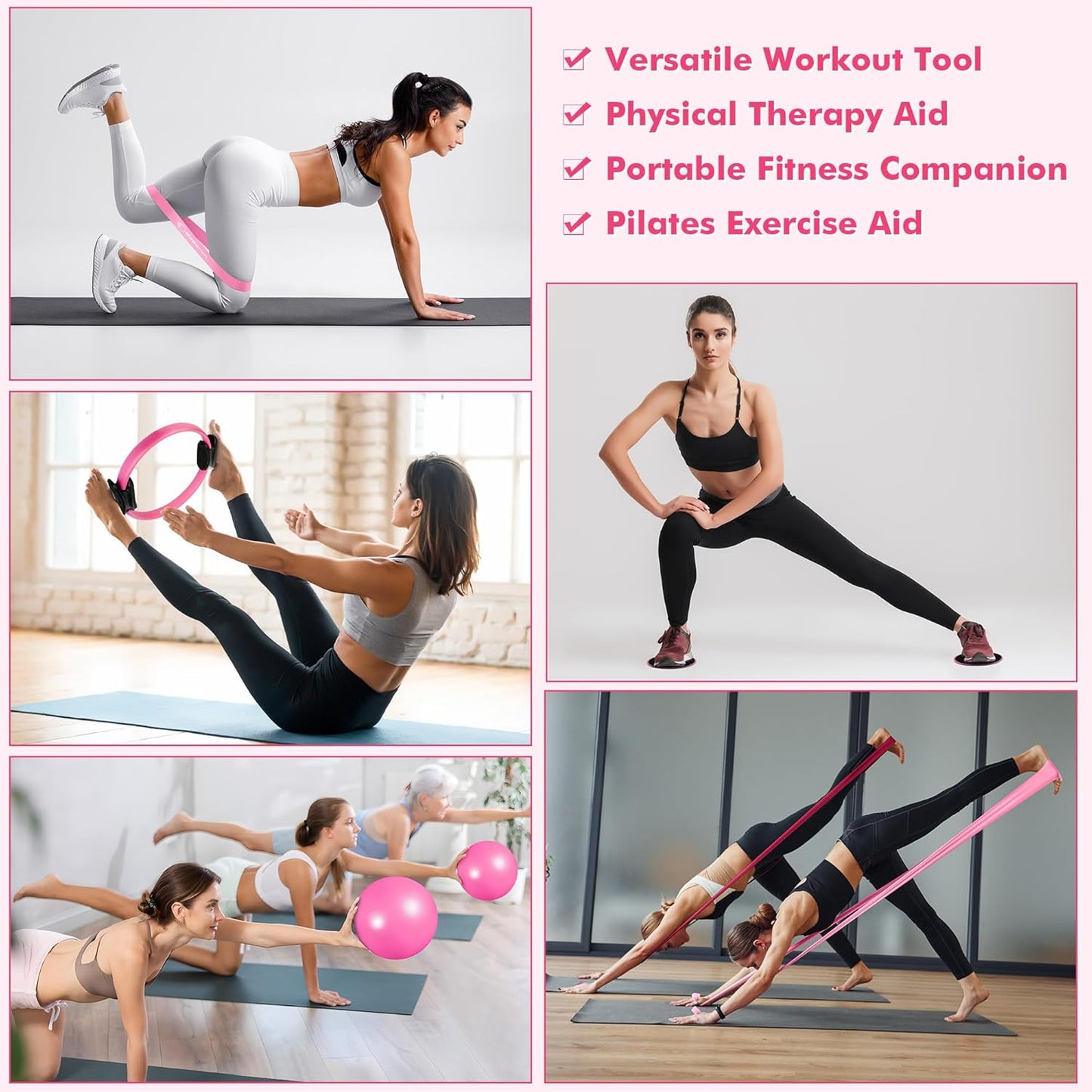 Pilates Ring Set Exercise Equipment with Exercise Bands Resistance Bands Set, Pilates Ball, Sliding Disks β Workout Equipment Home Gym Includes Complete Fitness Poster