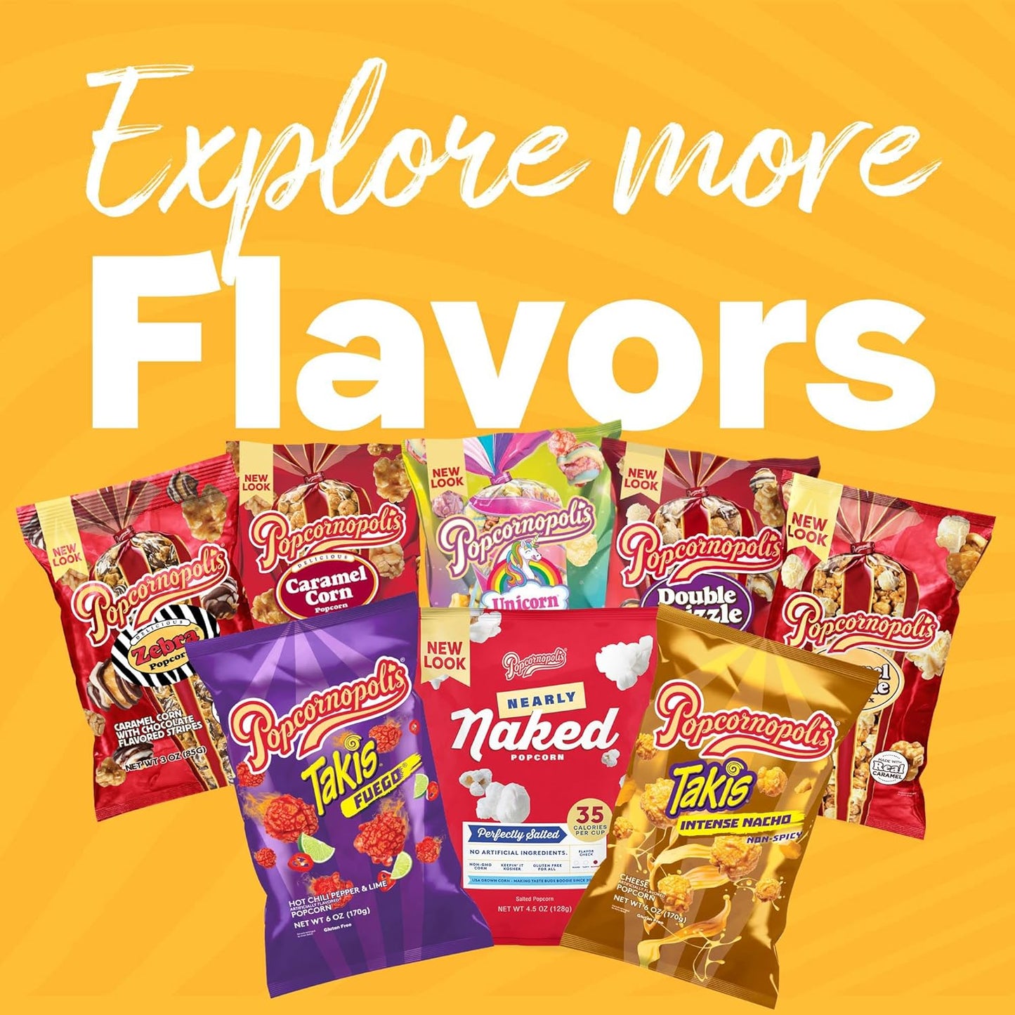 Popcornopolis Gourmet Popcorn Mini Cones Variety Pack – 10 Each of Zebra, Cheddar Cheese, Caramel & Kettle Corn Popcorn, Great for Gifting, Parties & Snacks, (40-Count Case)