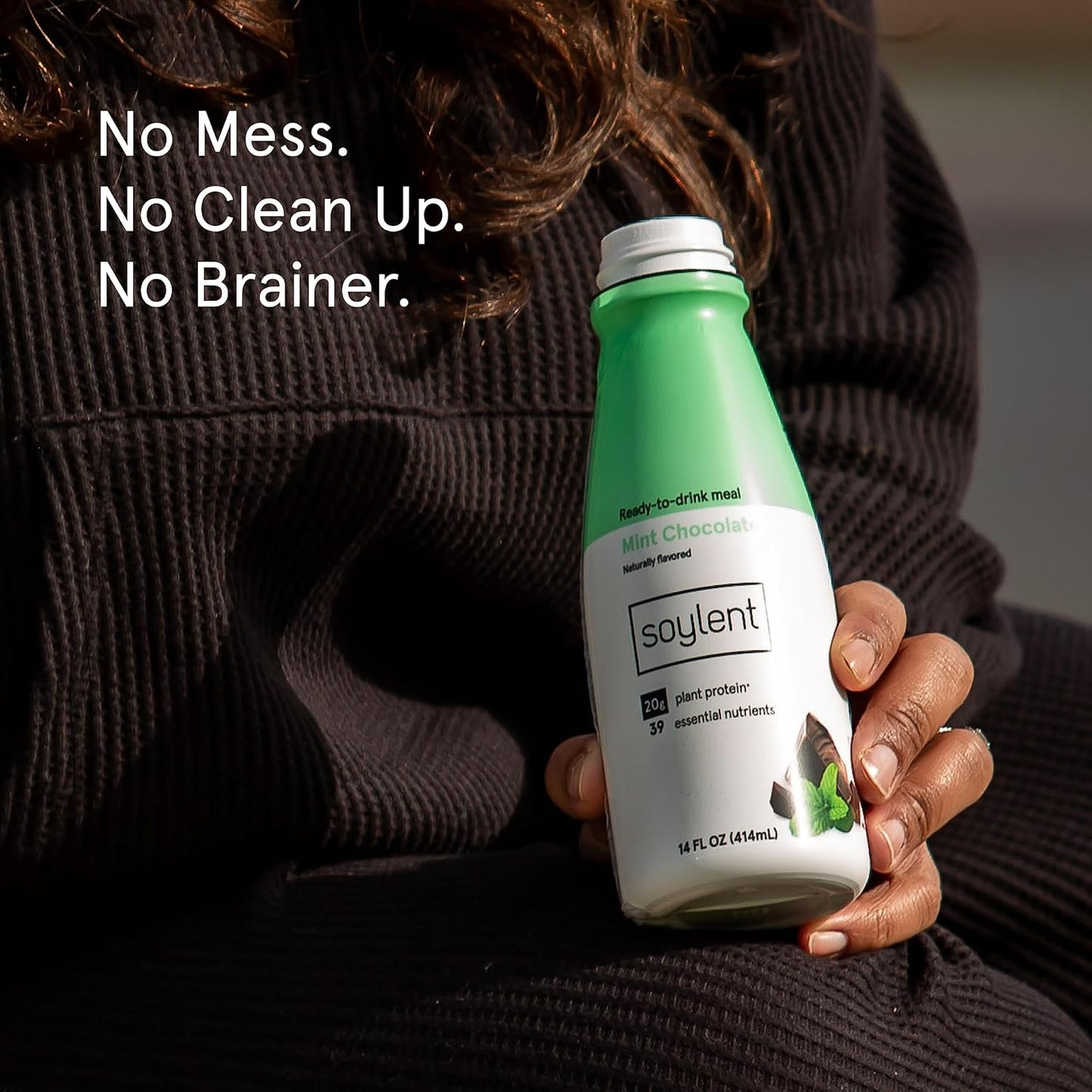 Soylent Mint Chocolate Meal Replacement Shake, Ready-to-Drink Plant Based Protein Drink, Contains 20g Complete Vegan Protein and 1g Sugar, 14oz, 12 Pack