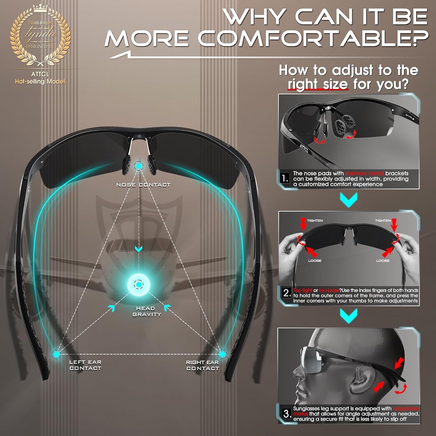 ATTCL Men's Sports Polarized Sunglasses Men for Driving running Fishing Golf - UV Protection Sun glasses Metal Frame