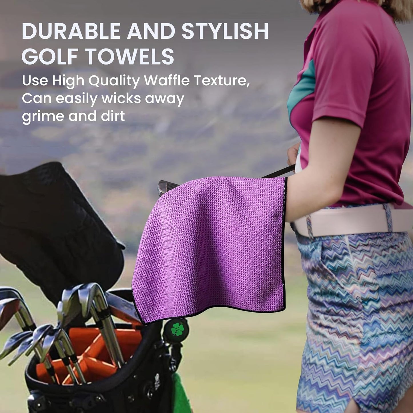Golf Club Clean Brush Towel Value Set with Strong Magnetic Retractable Carabiner, Squeeze Water Bottle Microfiber Absorbent Towel for Golf Bags Accessory Iron Care Men Women